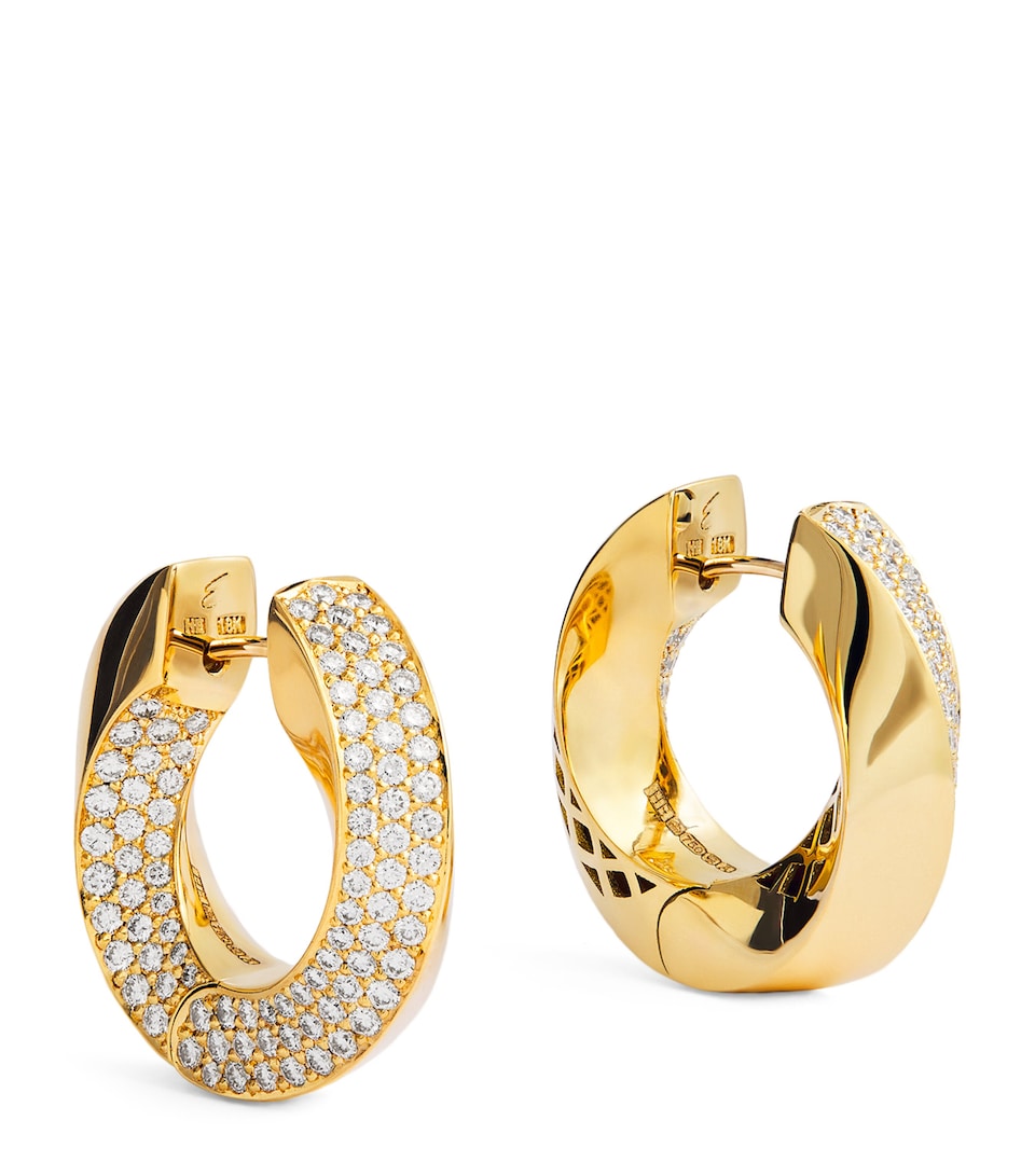 Big Yellow Gold and Diamond Aurea Spira Creoles Earrings