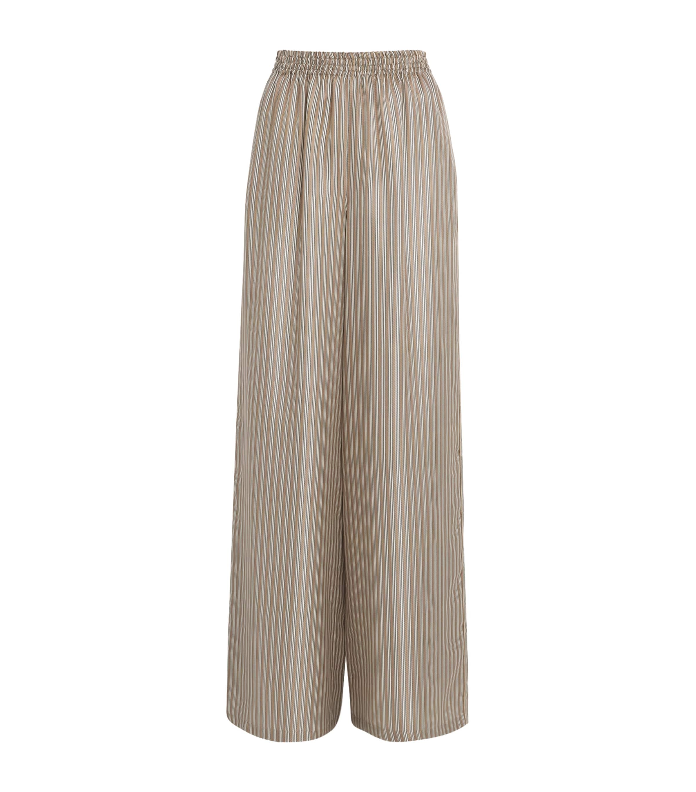 Silk Stripe Wide-Leg Trousers