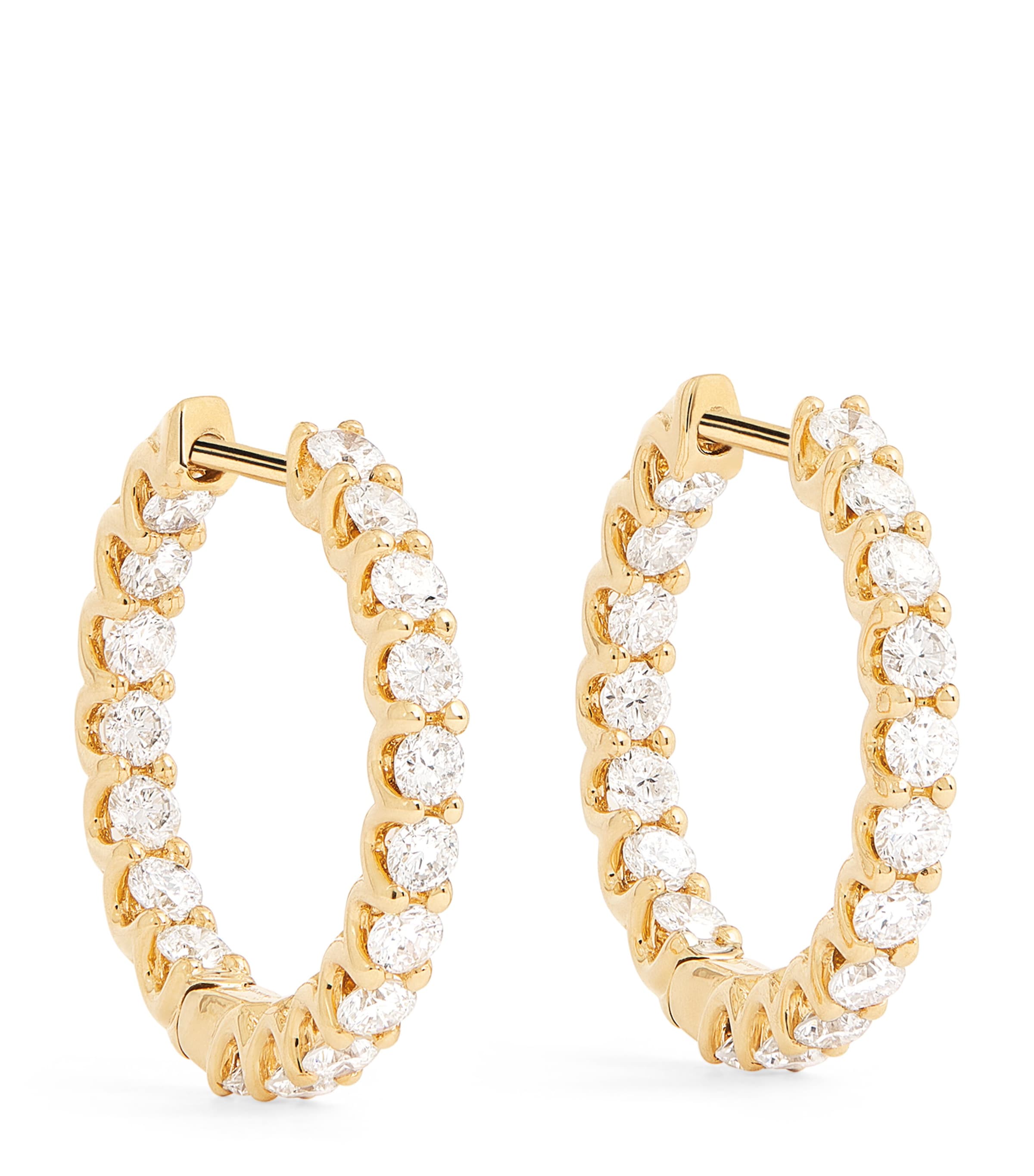 Medium Yellow Gold and Diamond Hoop Earrings (1.25ctw)