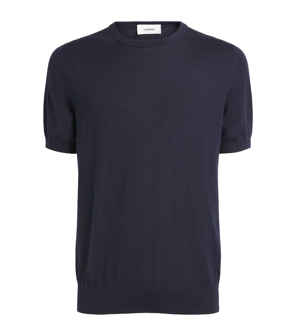 Lardini Mens Virgin Wool Knitted T-Shirt Navy