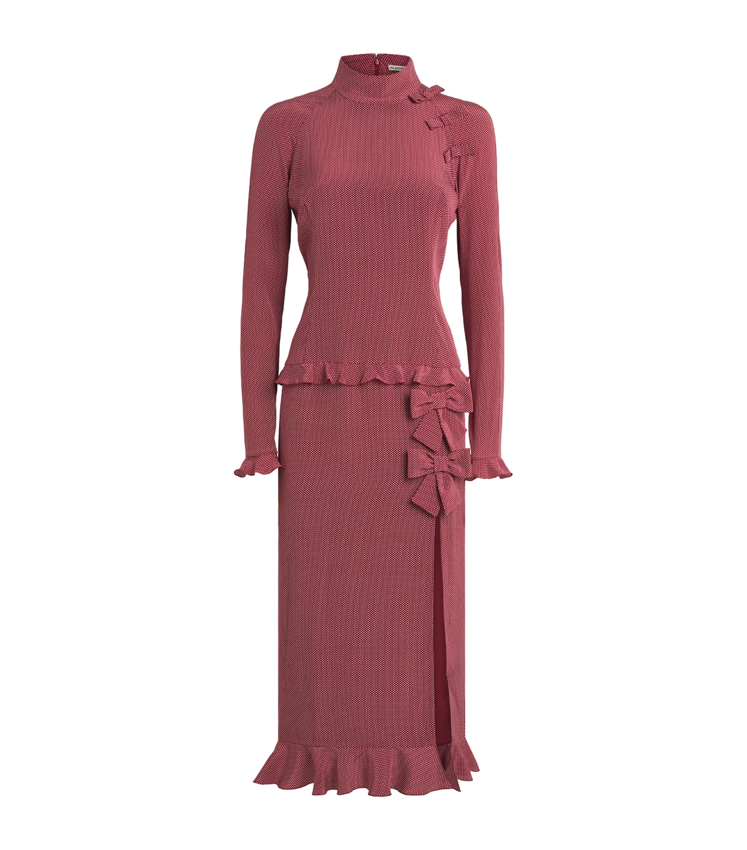 Alessandra Rich Womens Silk Polka-Dot Bow Dress Bordeaux White