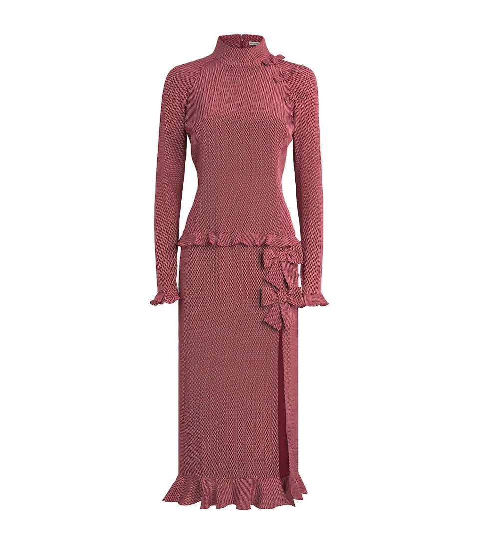 Alessandra Rich Womens Silk Polka-Dot Bow Dress Bordeaux White