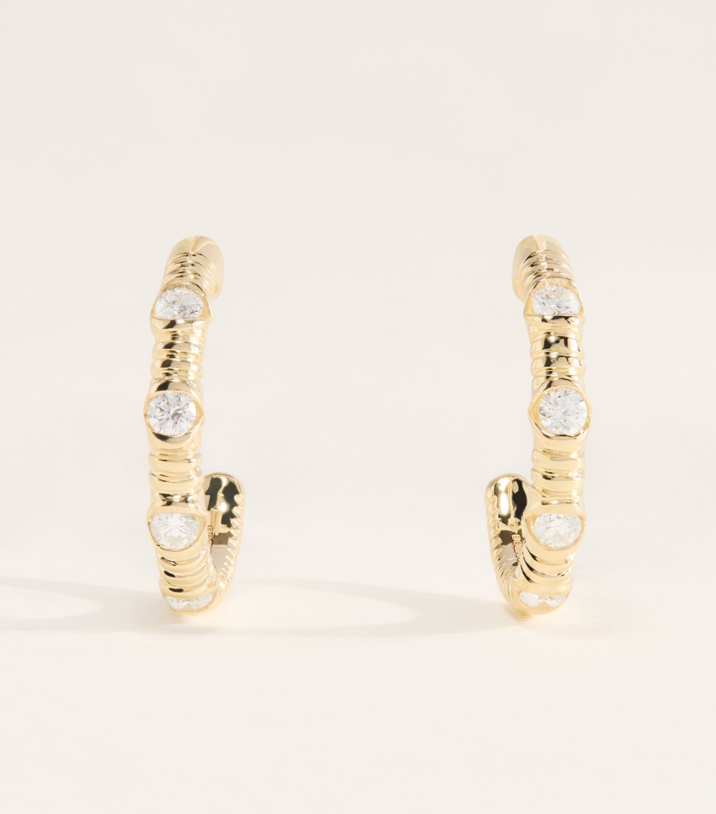 Retrouvaí Yellow Gold and Diamond Modern Love Hoop Earrings Yellow Gold