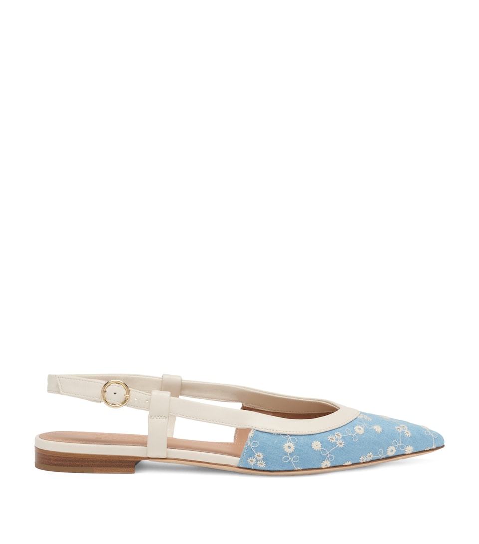 Denim-Leather Tate Slingback Flats
