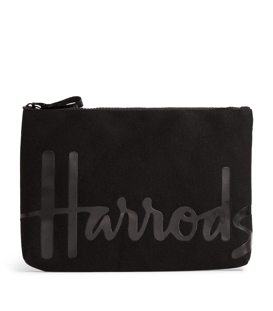 Harrods Medium Cotton Logo Pouch Black