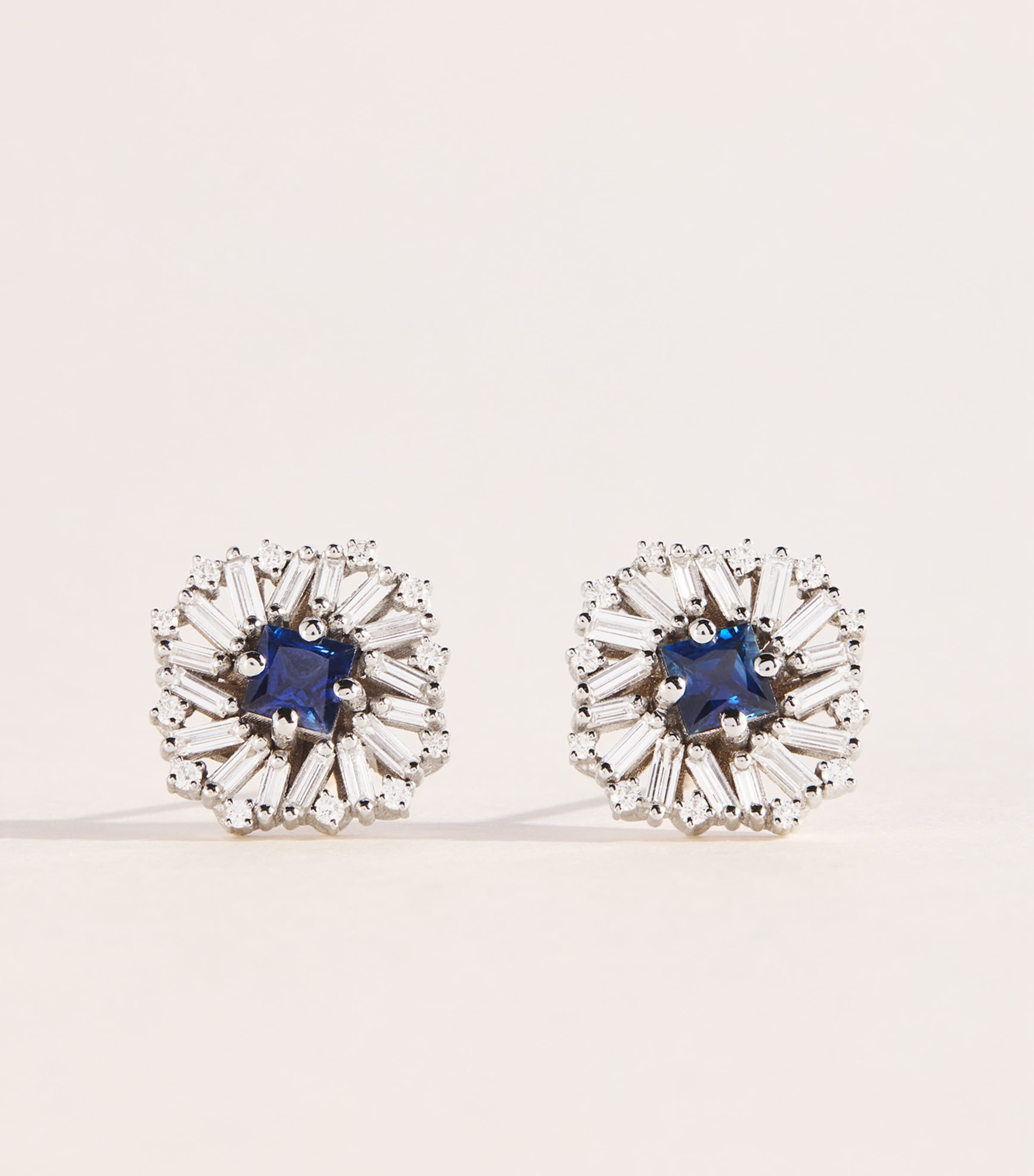 Suzanne Kalan Rose Gold, Diamond and Sapphire Princess Stud Earrings Wg/db