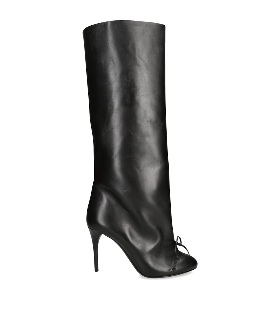 Leather Bow Knee-High Boots 90