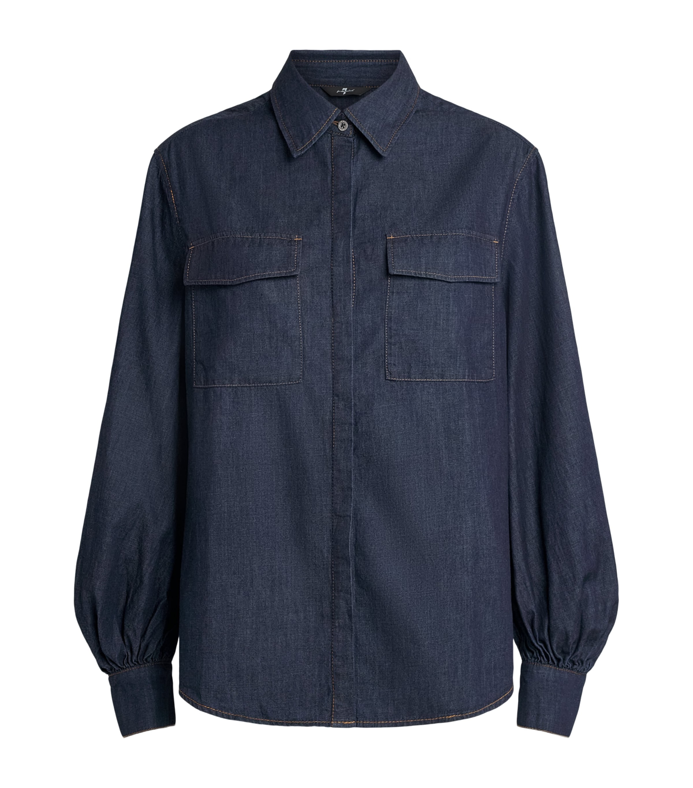 7 For All Mankind Womens Cotton Long-Sleeve Shirt Abyss