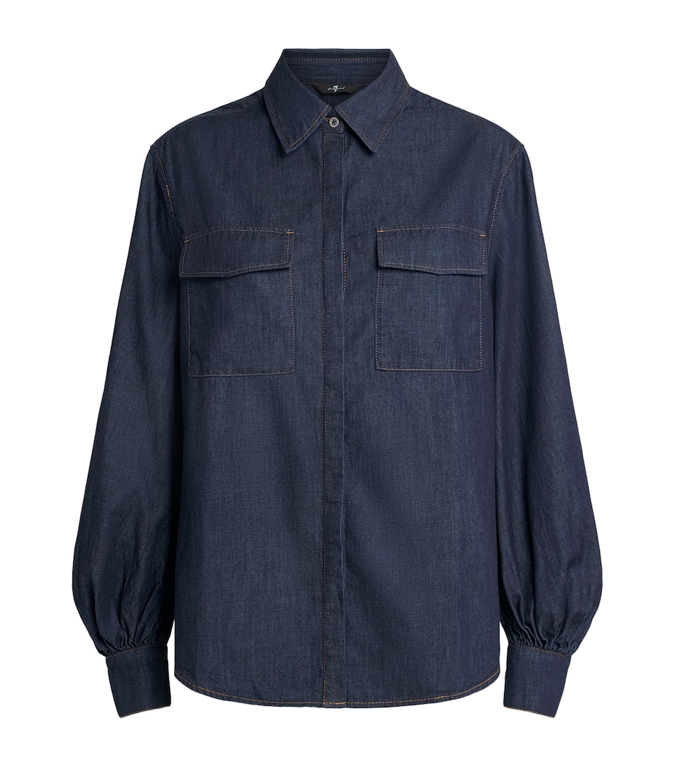7 For All Mankind Womens Cotton Long-Sleeve Shirt Abyss