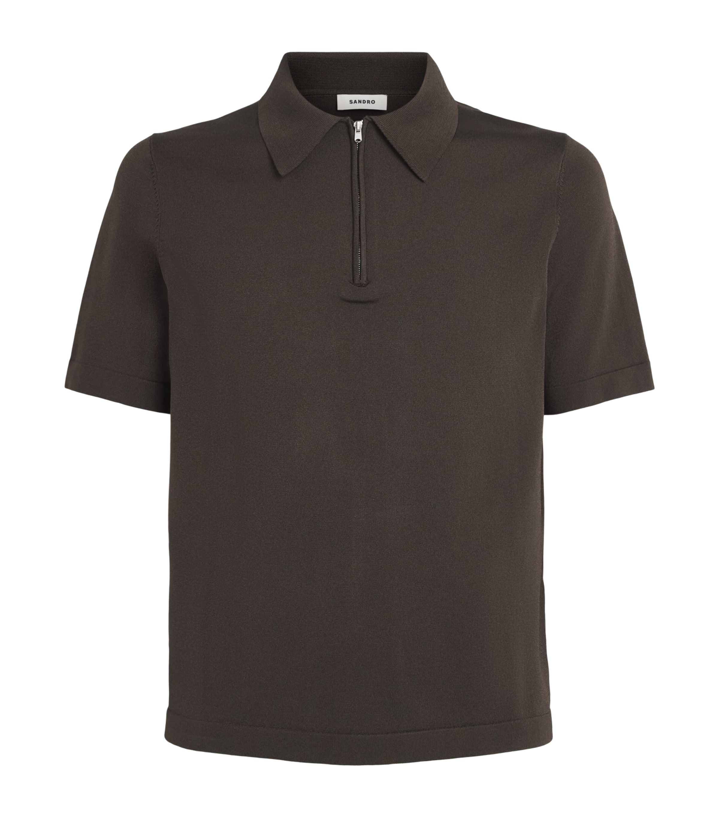 Sandro Paris Mens Zip-Up Polo Shirt Chocolate