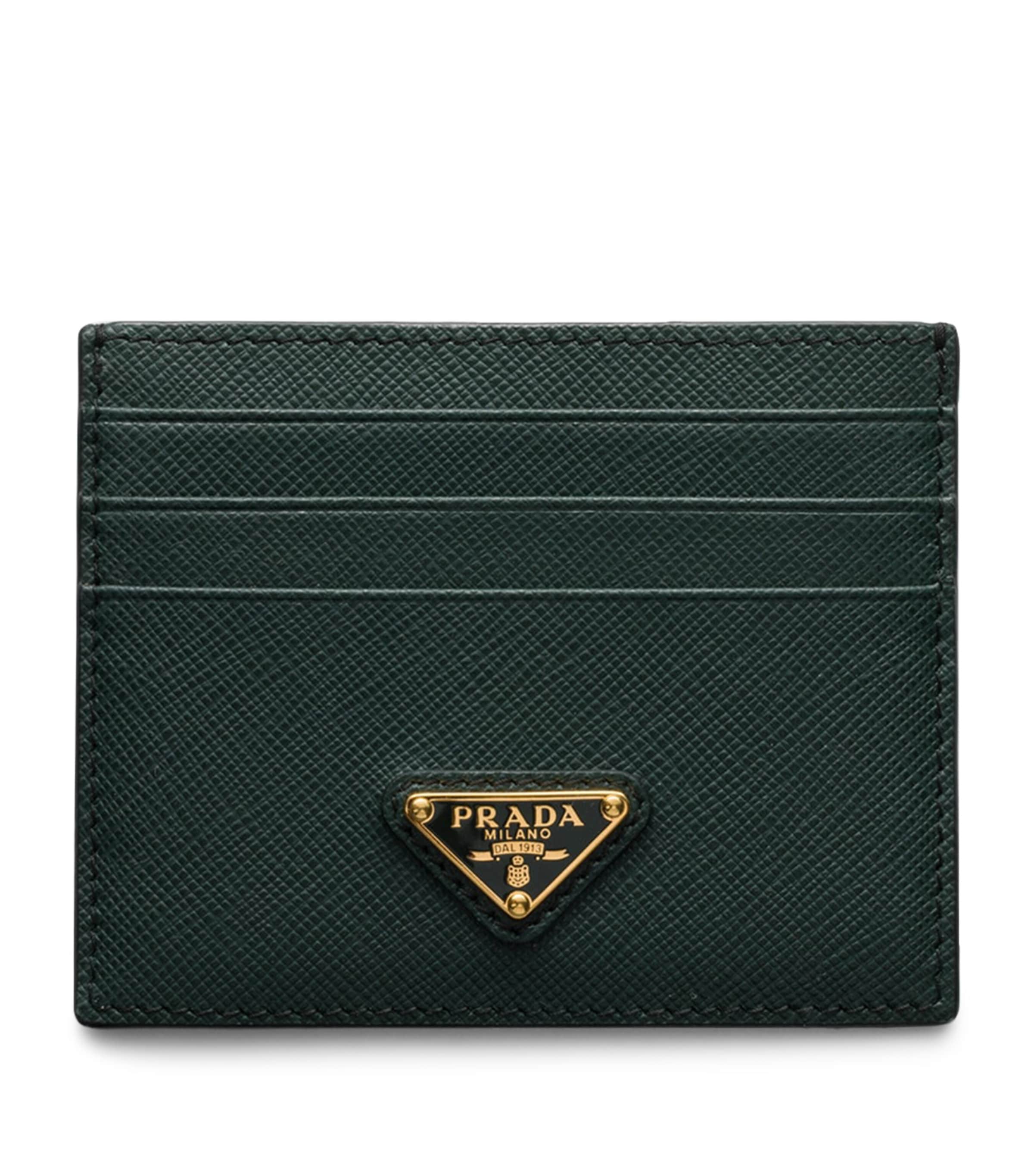 Prada Saffiano Leather Card Holder Green