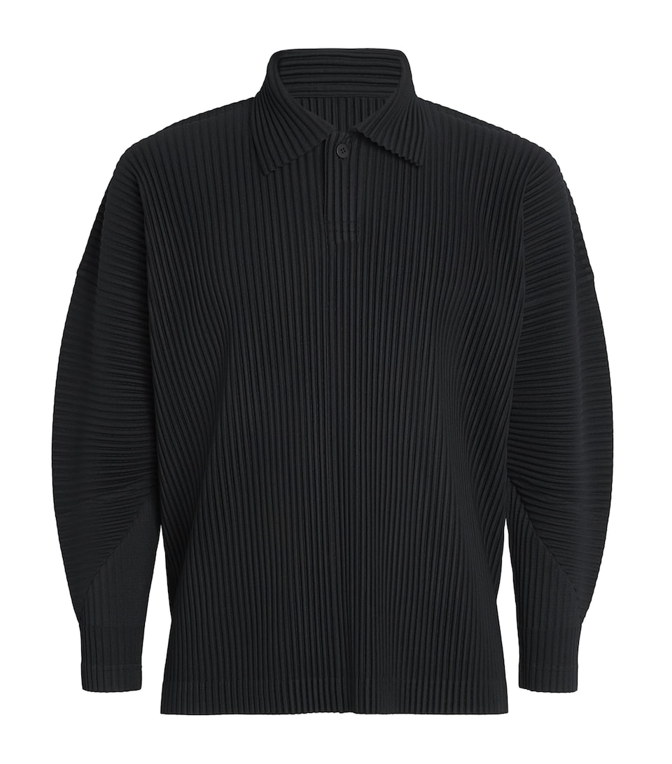 Pleated Long-Sleeve Polo Shirt