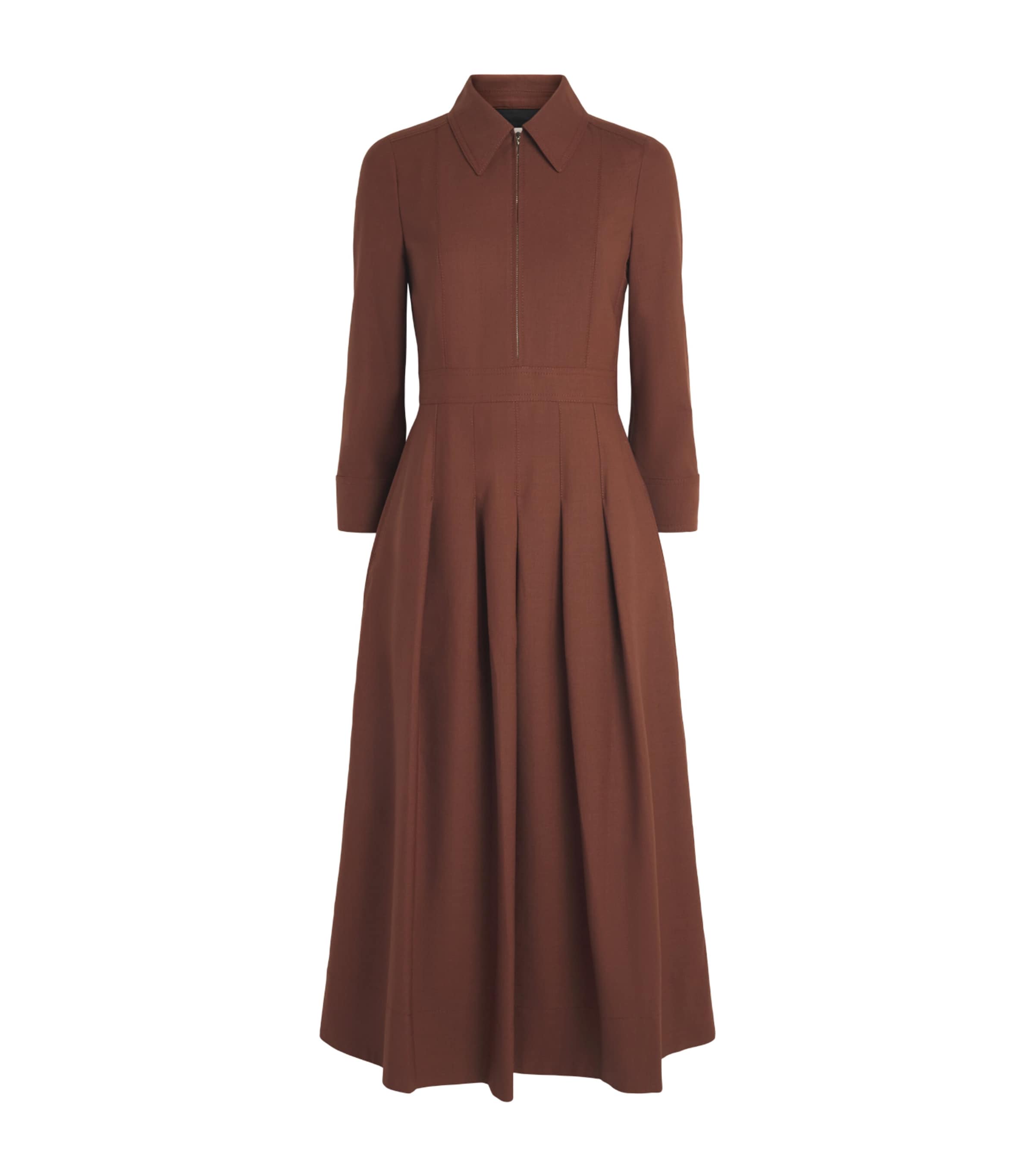 ME+EM Womens Zipped Fit and Flare Midi Dress Deep Pecan Brown