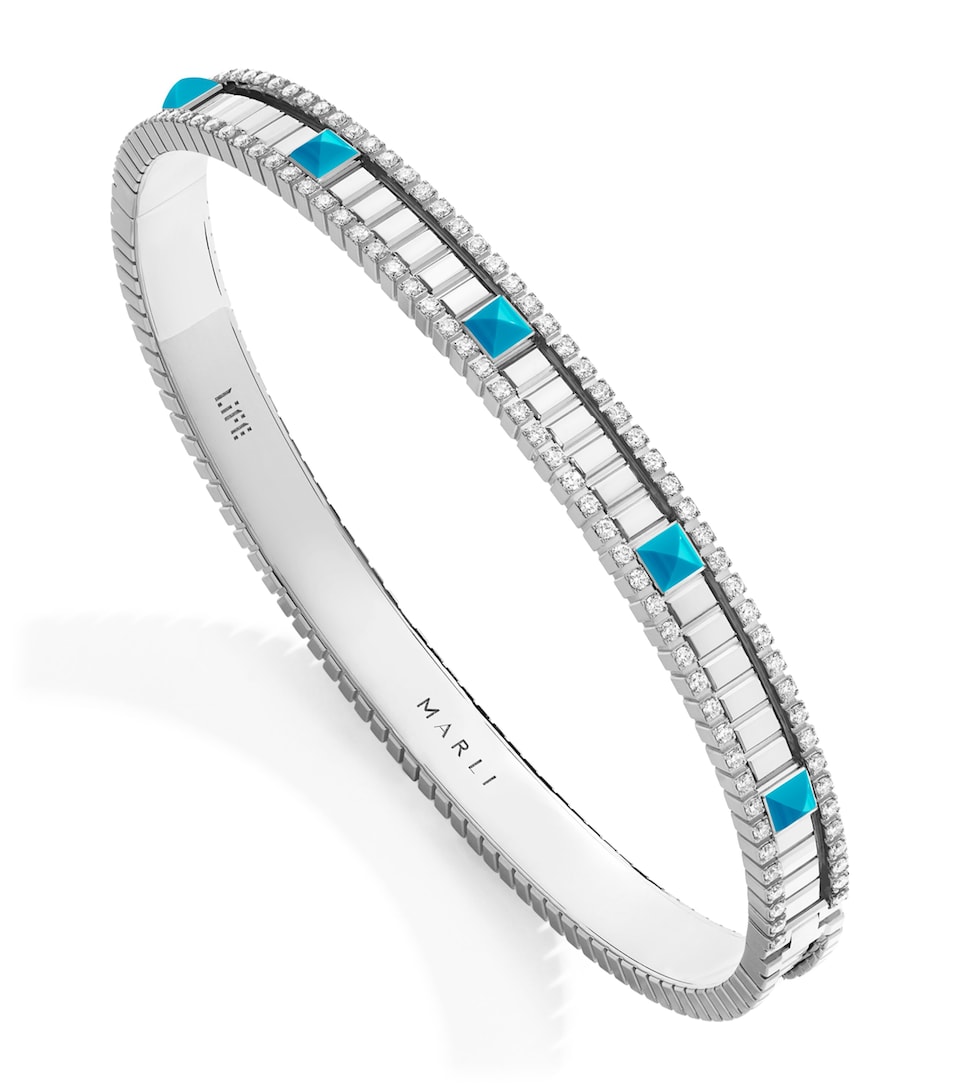 White Gold, Diamond and Turquoise LIFE Bangle