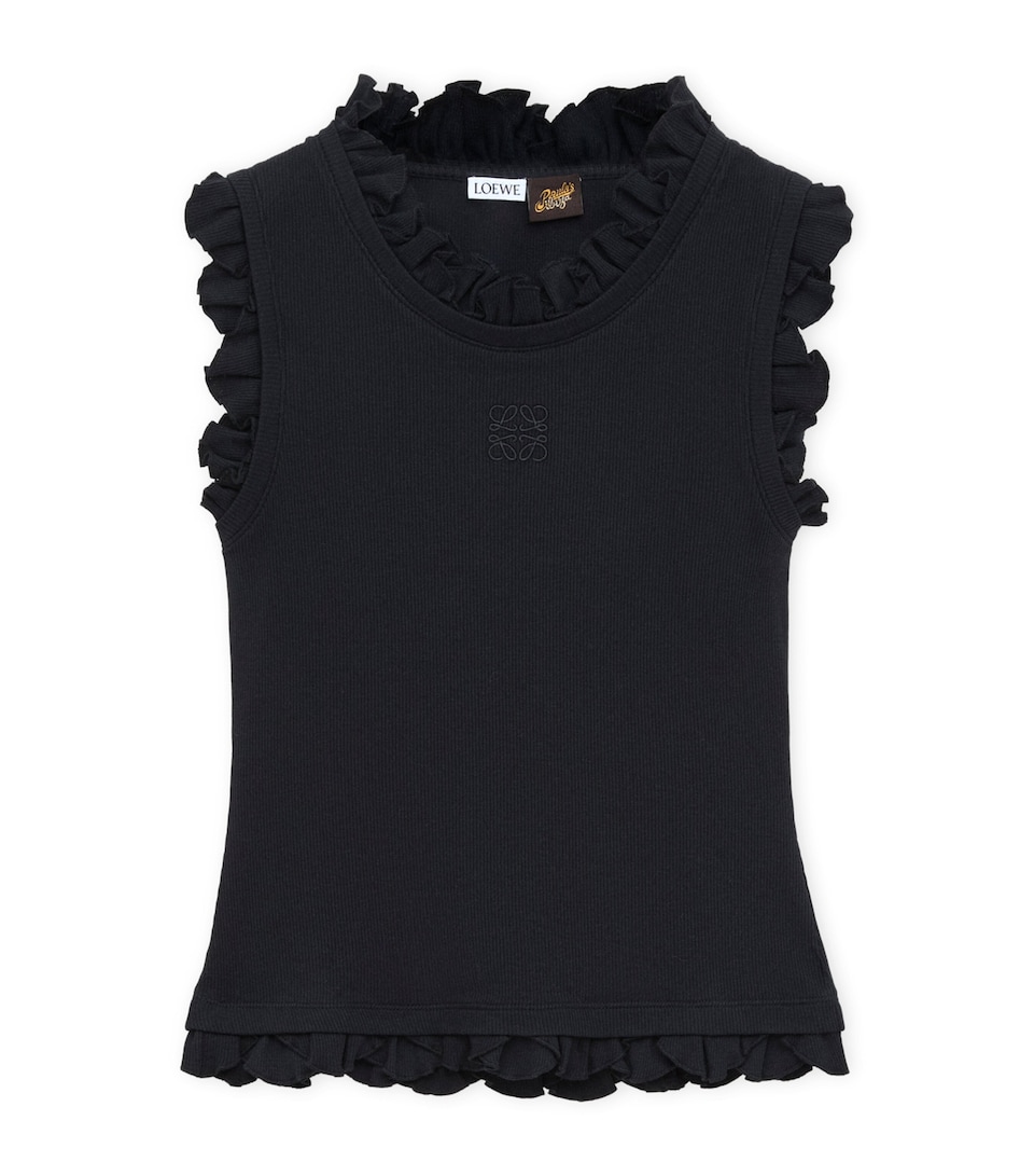 LOEWE Womens x Paula's Ibiza Cotton-Blend Ruffled Tank Top Black