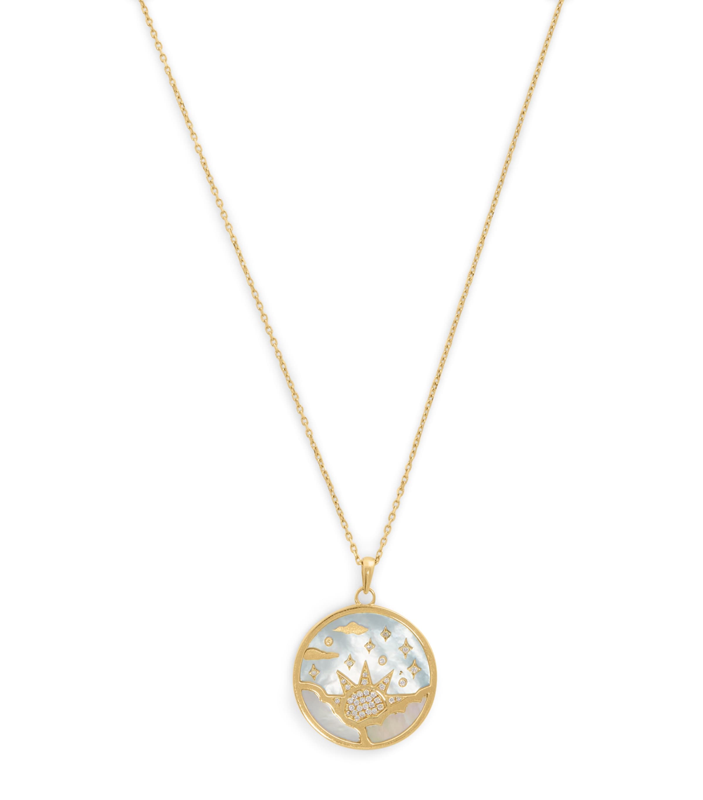 Yellow Gold and Diamond Sunrise Pendant Necklace