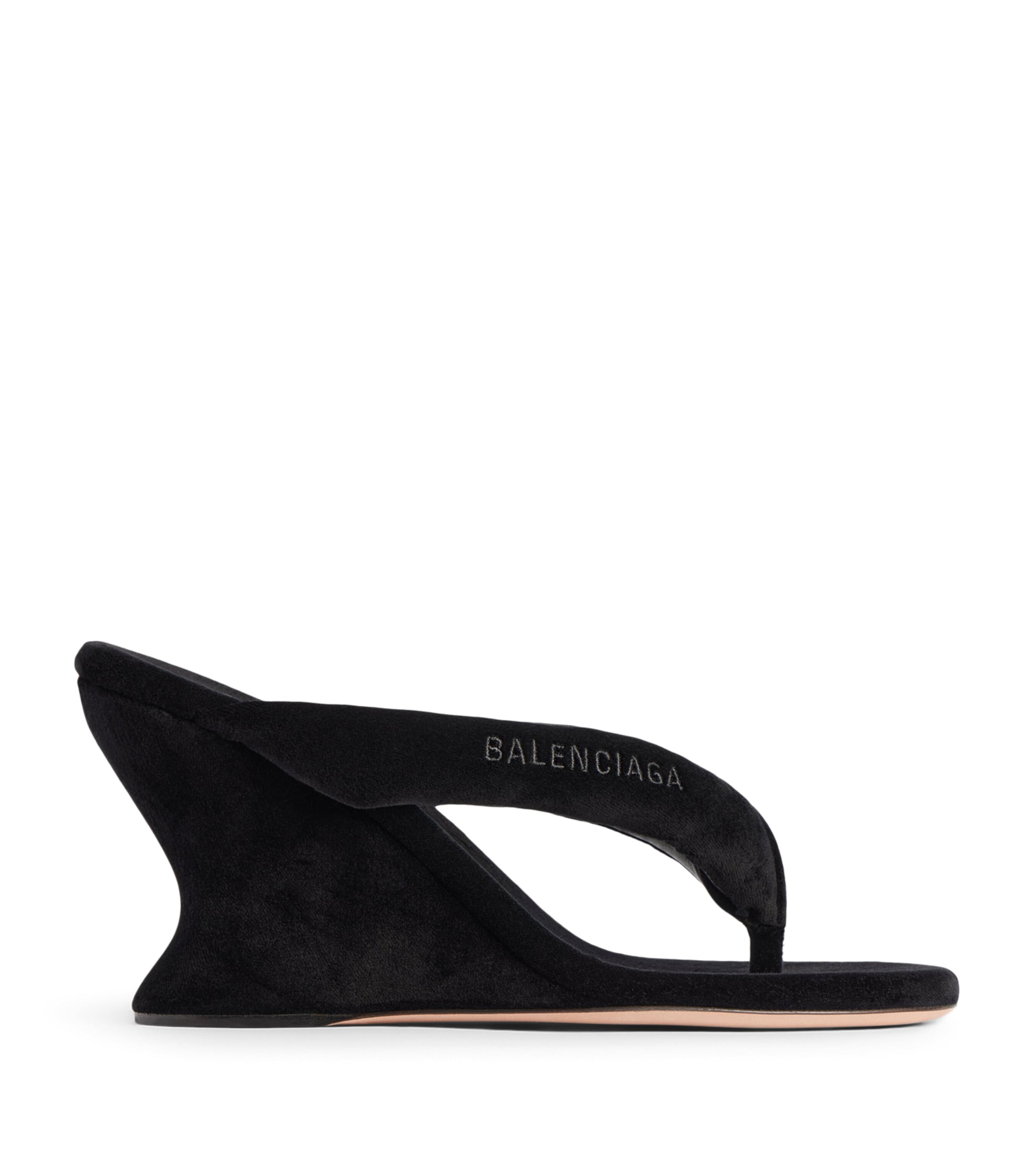 Balenciaga Velvet Gaeta Thong Wedge Sandals 90