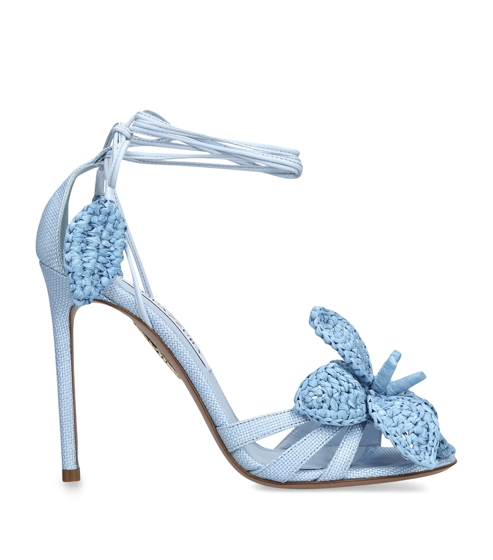 Aquazzura Raffia Calypso Heeled Sandals 105 Pale Blue