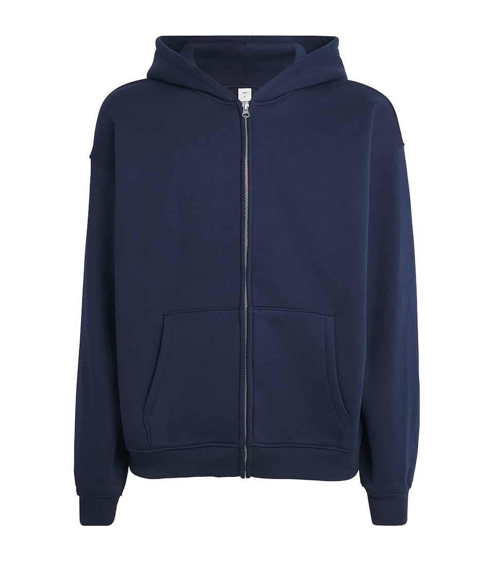 Skims Mens Fleece Lounge Relaxed Zip-Up Hoodie Navy