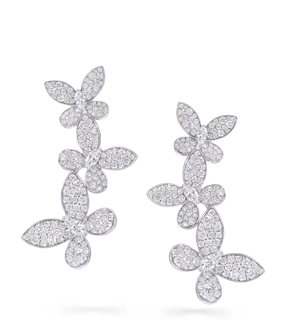 White Gold and Diamond Triple Pavé Butterfly Drop Earrings