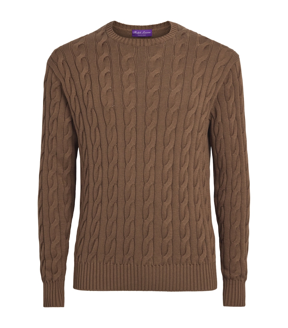 Ralph Lauren Purple Label Mens x Wimbledon Cashmere Cable-Knit Sweater Soft Mocha