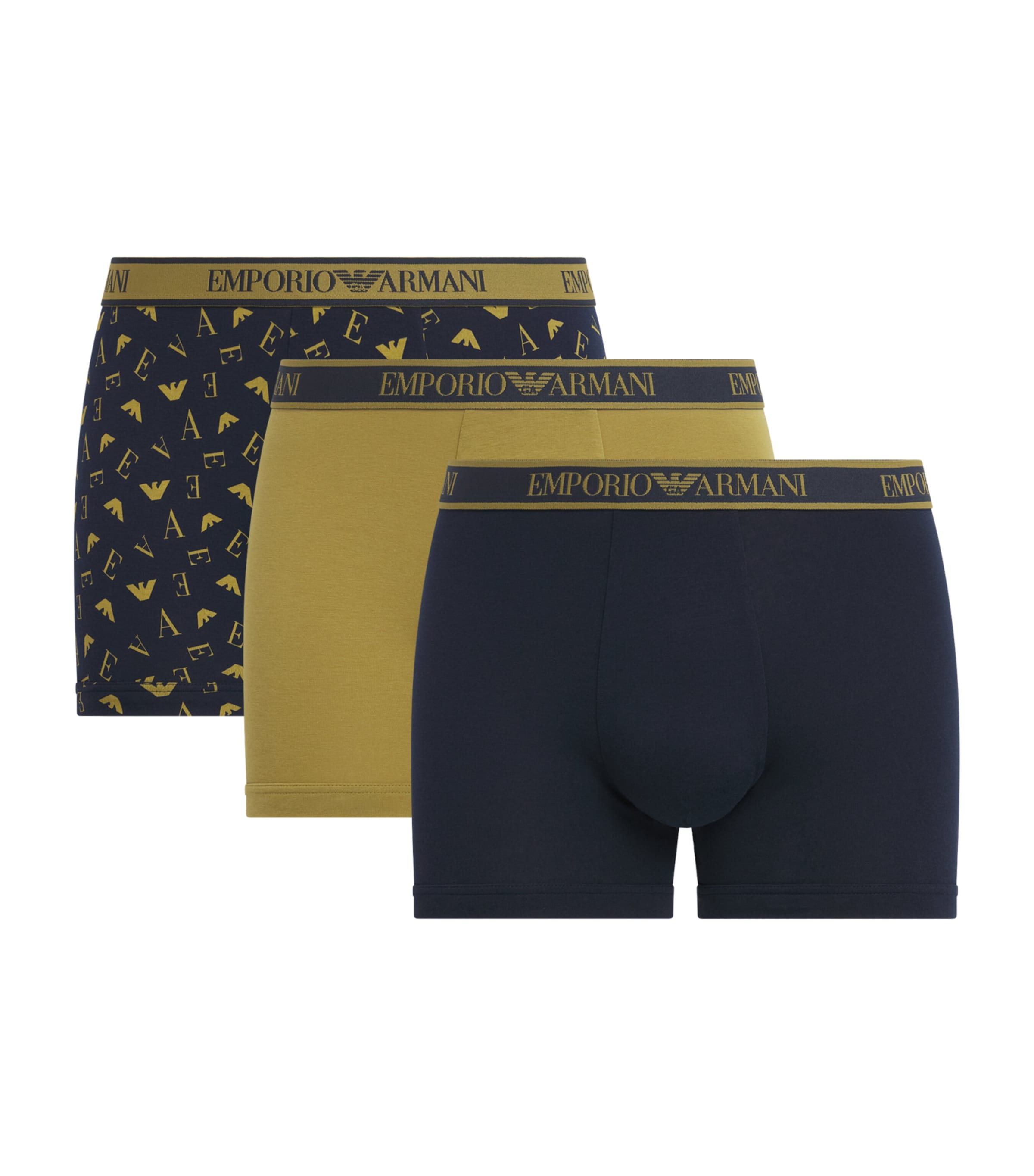 Emporio Armani Mens Stretch-Cotton Logo Boxer Briefs (Pack of 3) Blu/blumo