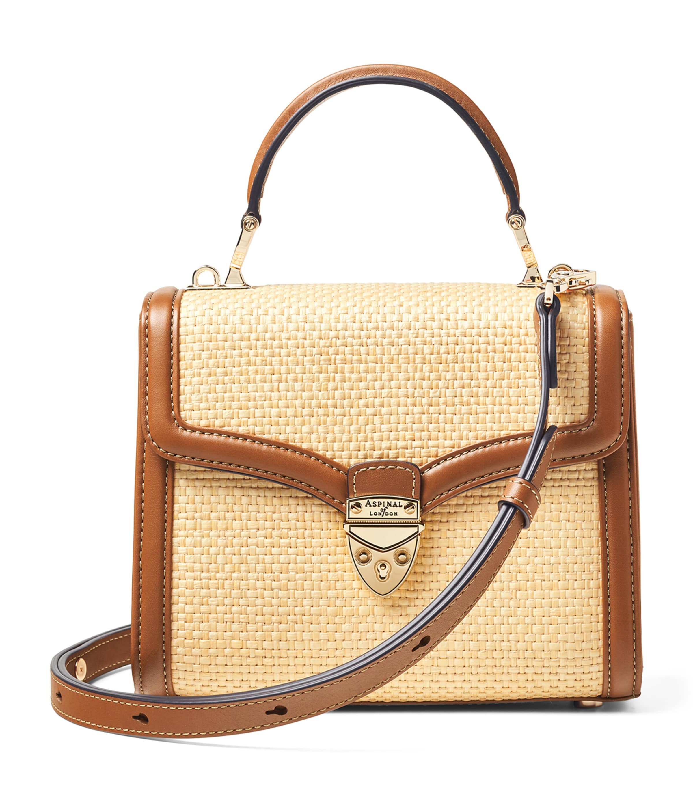 Aspinal Of London Raffia Mayfair Midi Bag Neutral