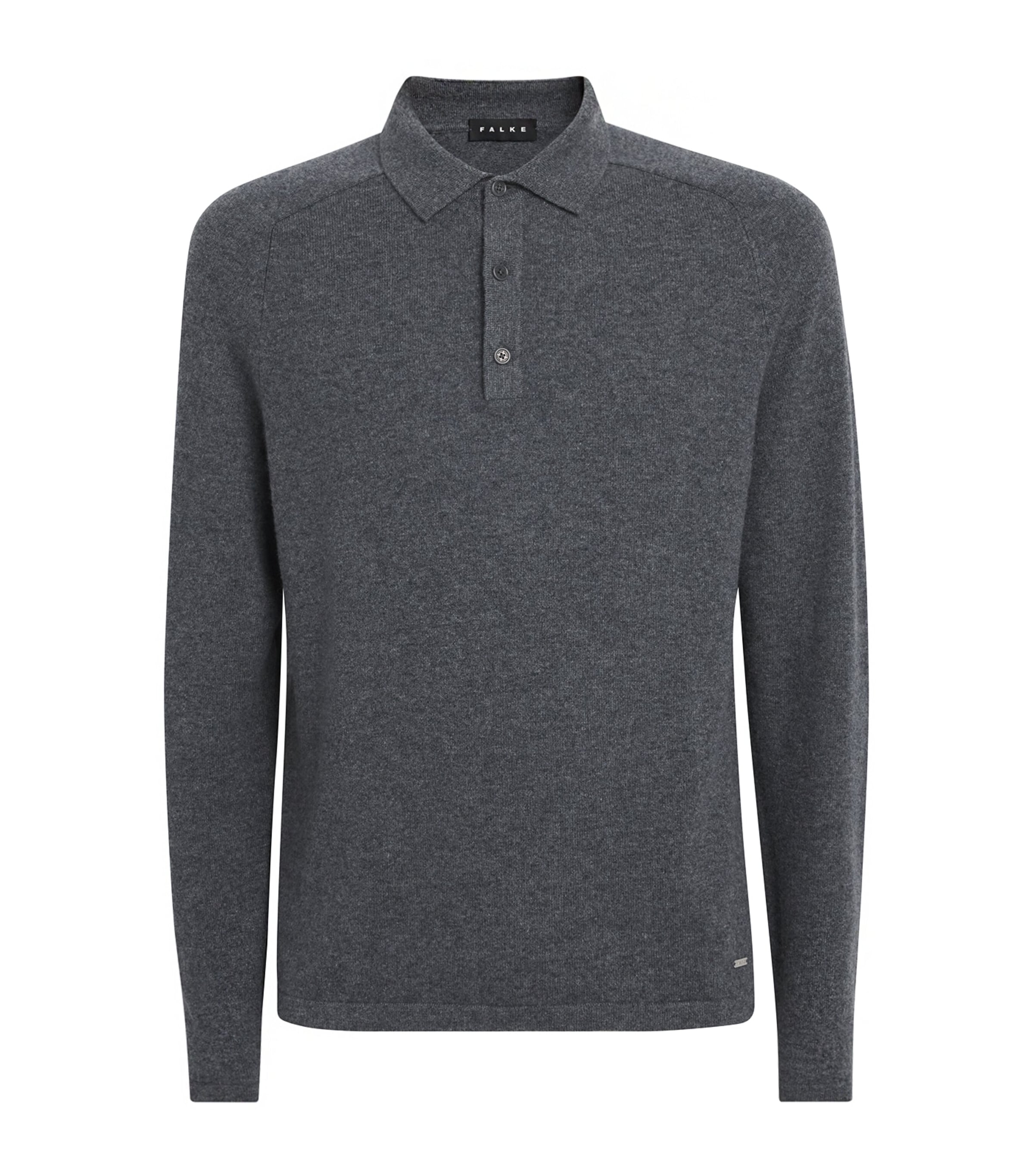 Falke Mens Cashmere Polo Sweater Dark Grey