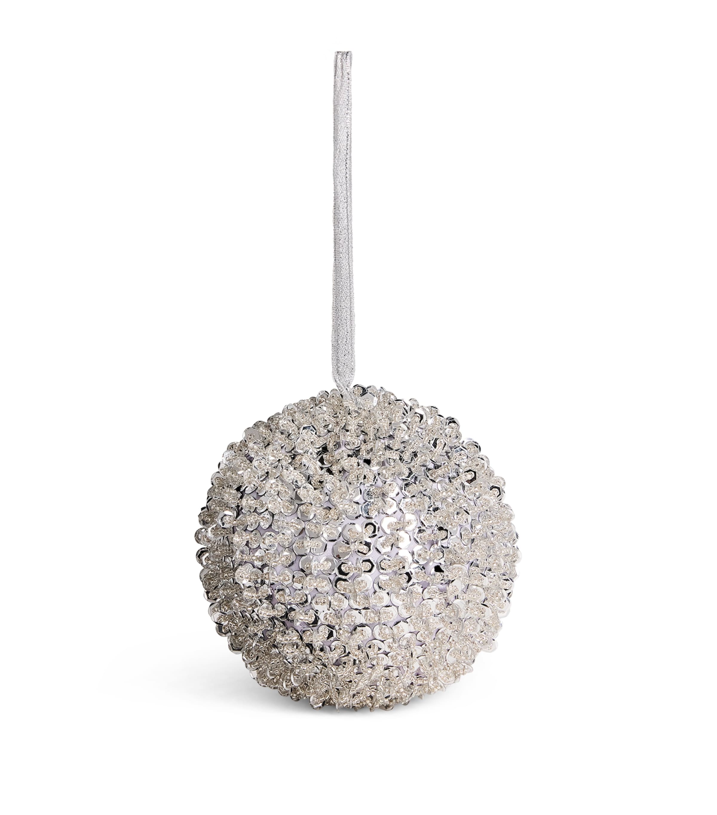 Harrods Sequinned Bauble Silver