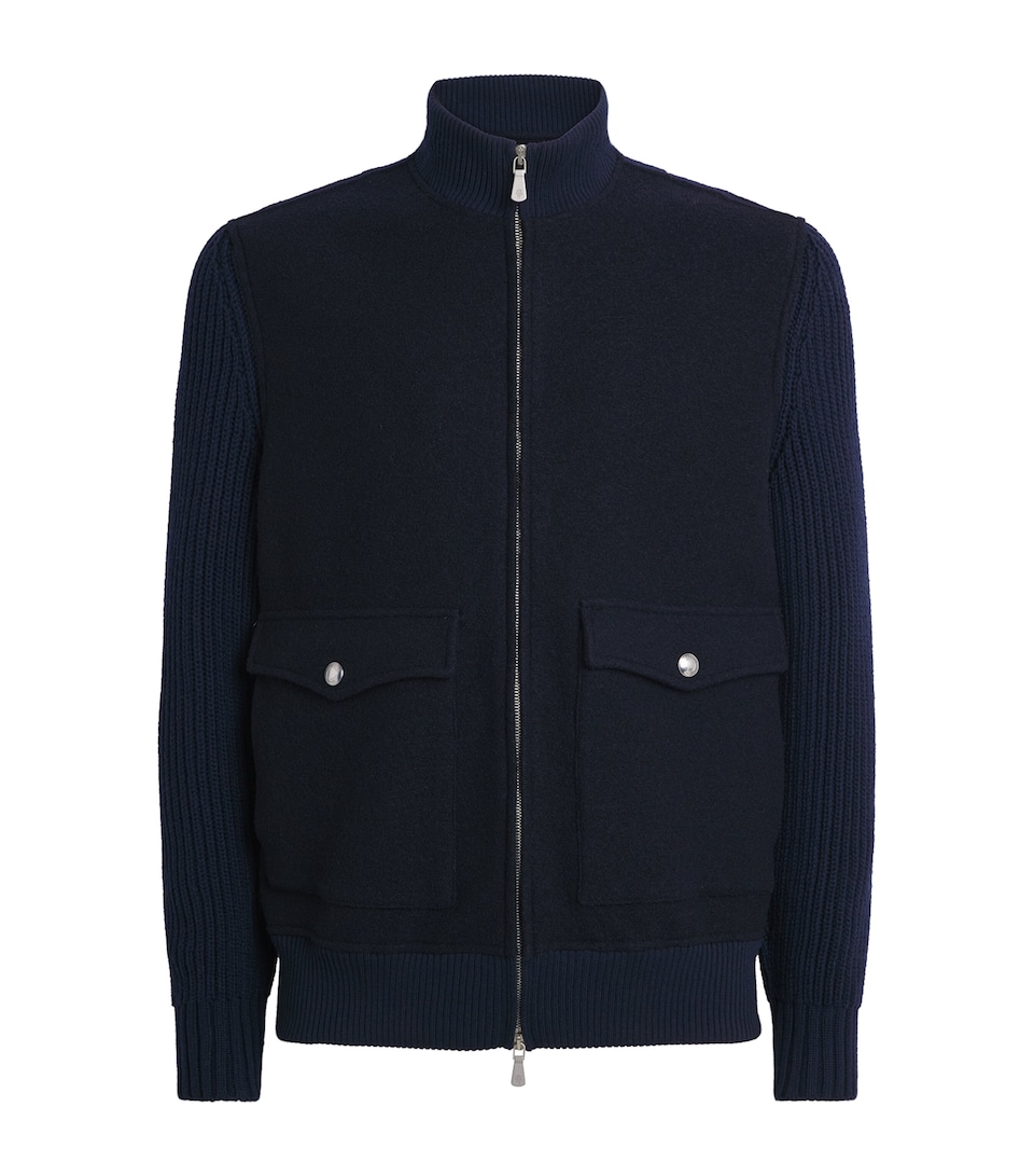 Eleventy Mens Wool Bomber Jacket Royal E Blu