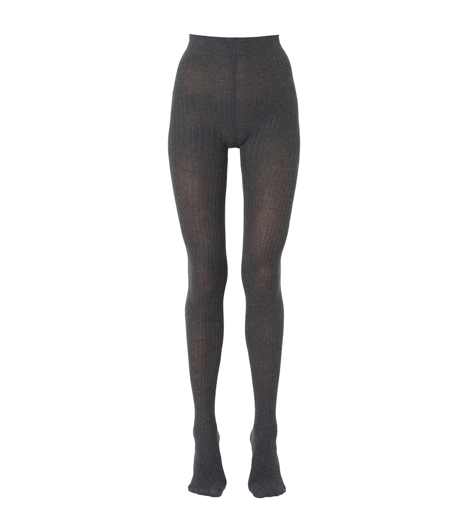 Max Mara Womens Stretch-Cotton Rib-Knit Tights Medium Grey