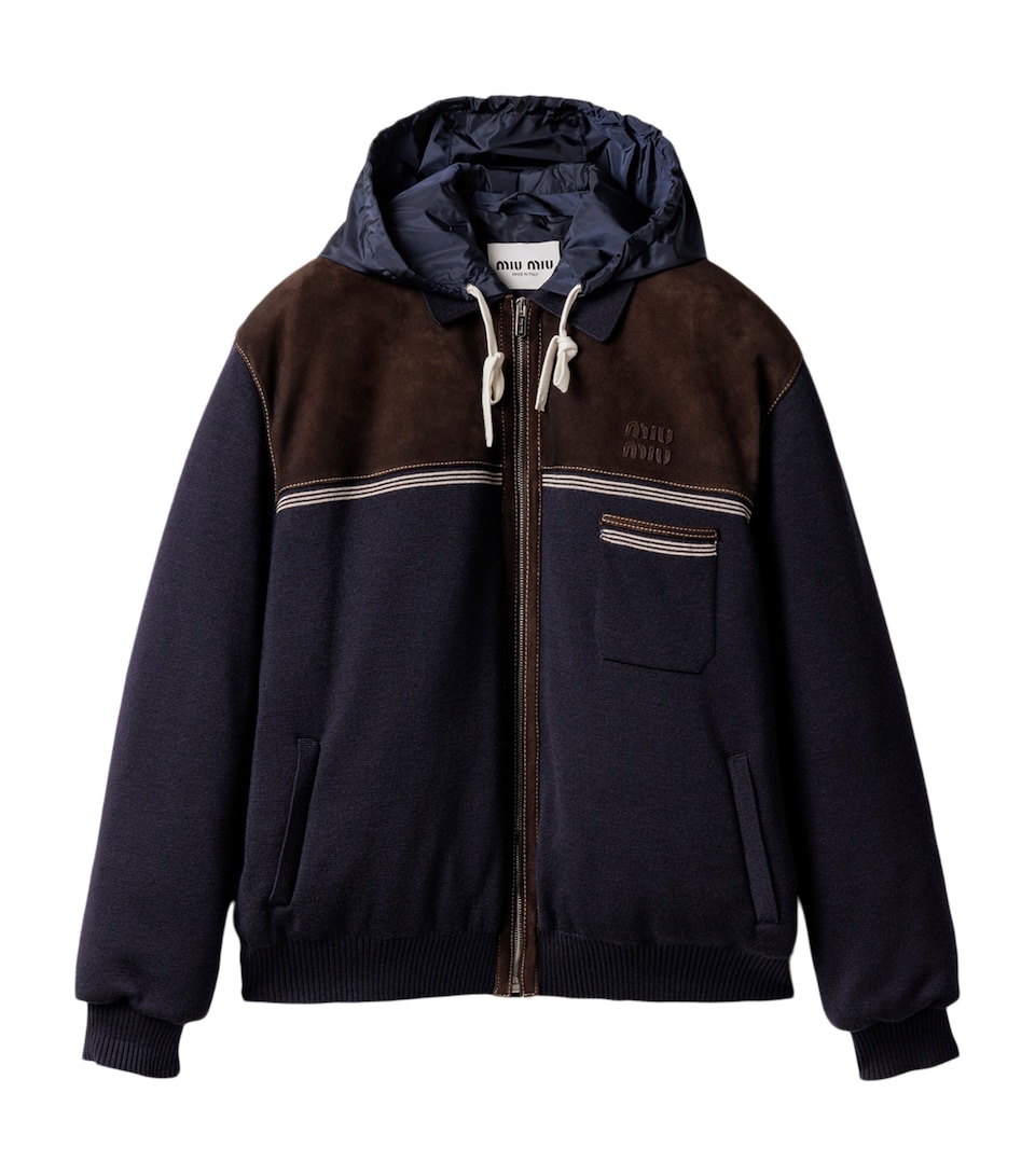 Miu Miu Womens Knit and Suede Down Jacket