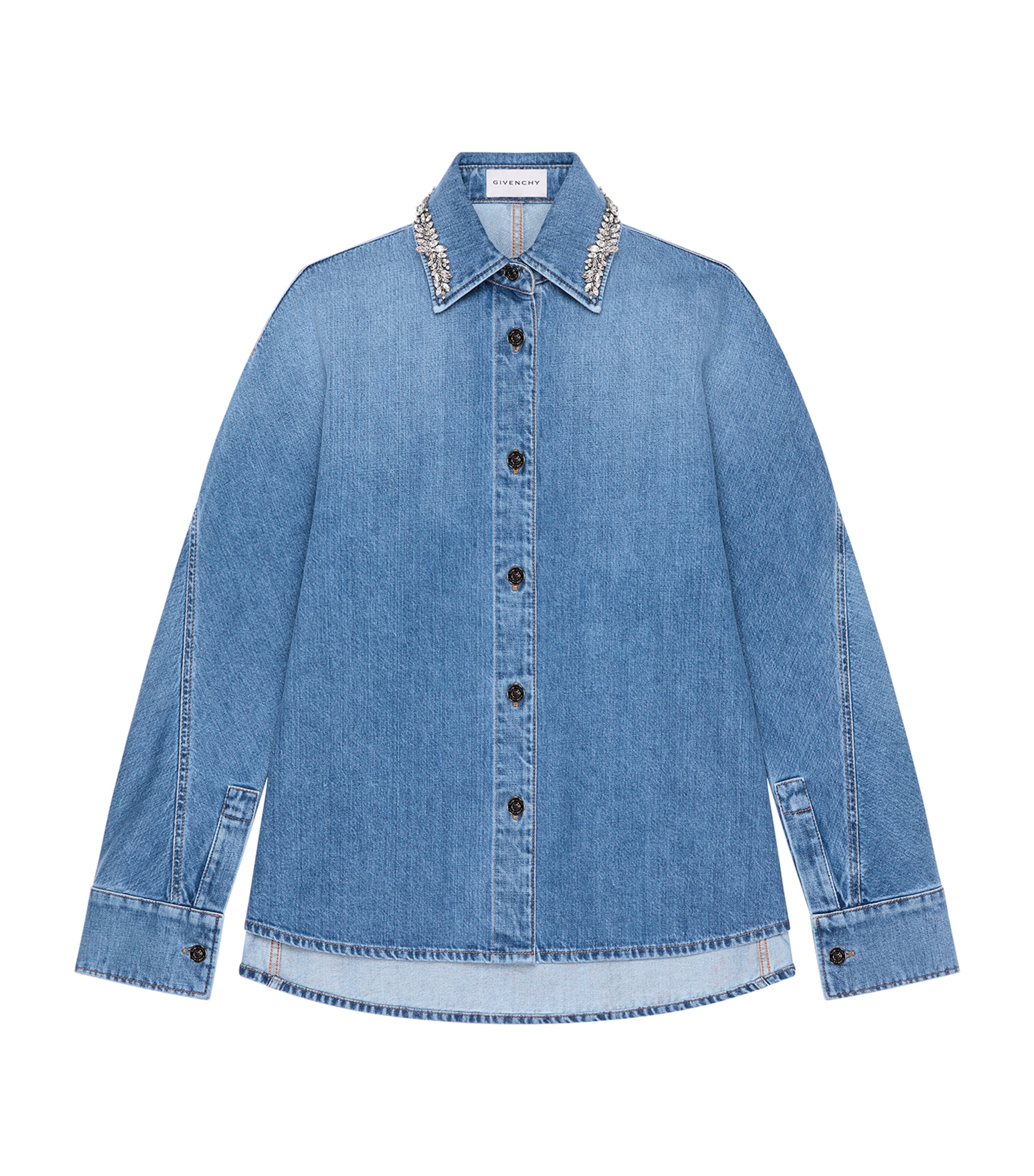 Givenchy Womens Denim Crystal-Embellished Shirt Medium Blue