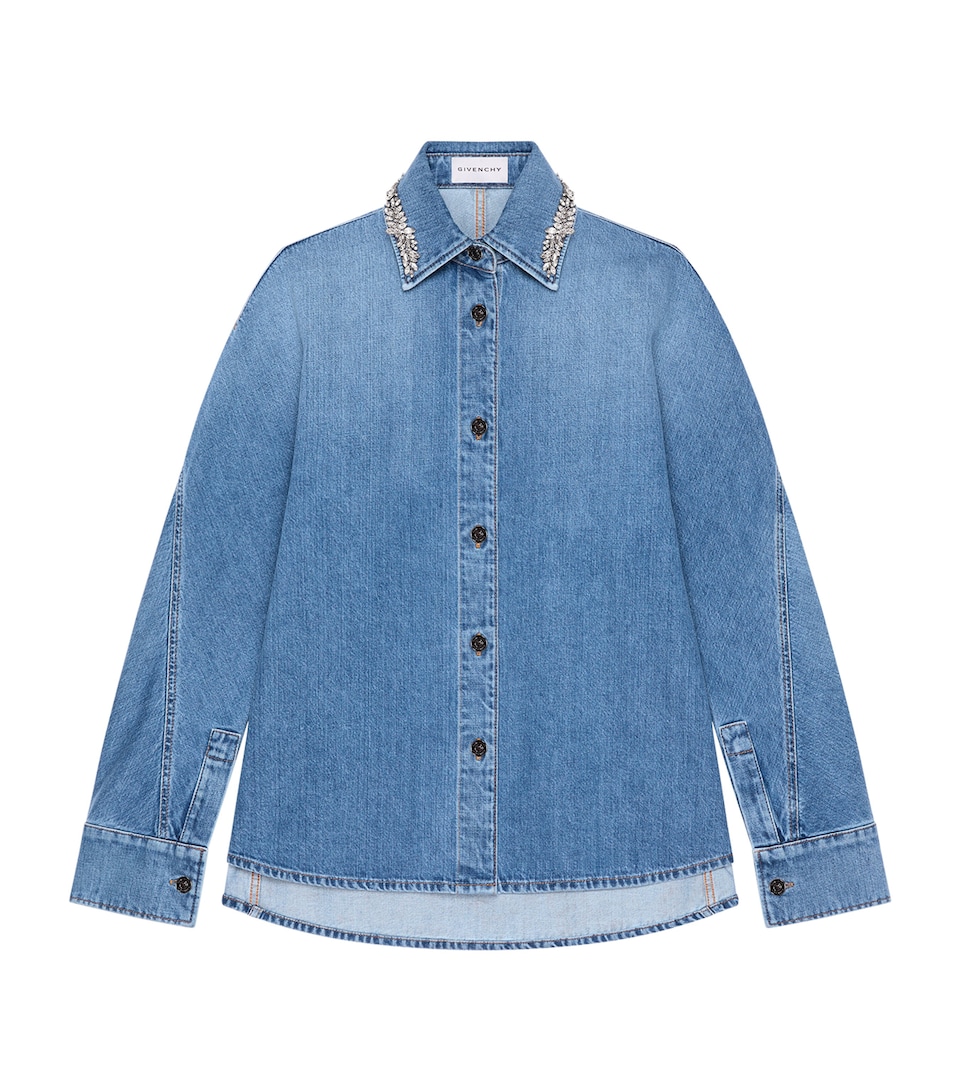 Givenchy Womens Denim Crystal-Embellished Shirt Medium Blue