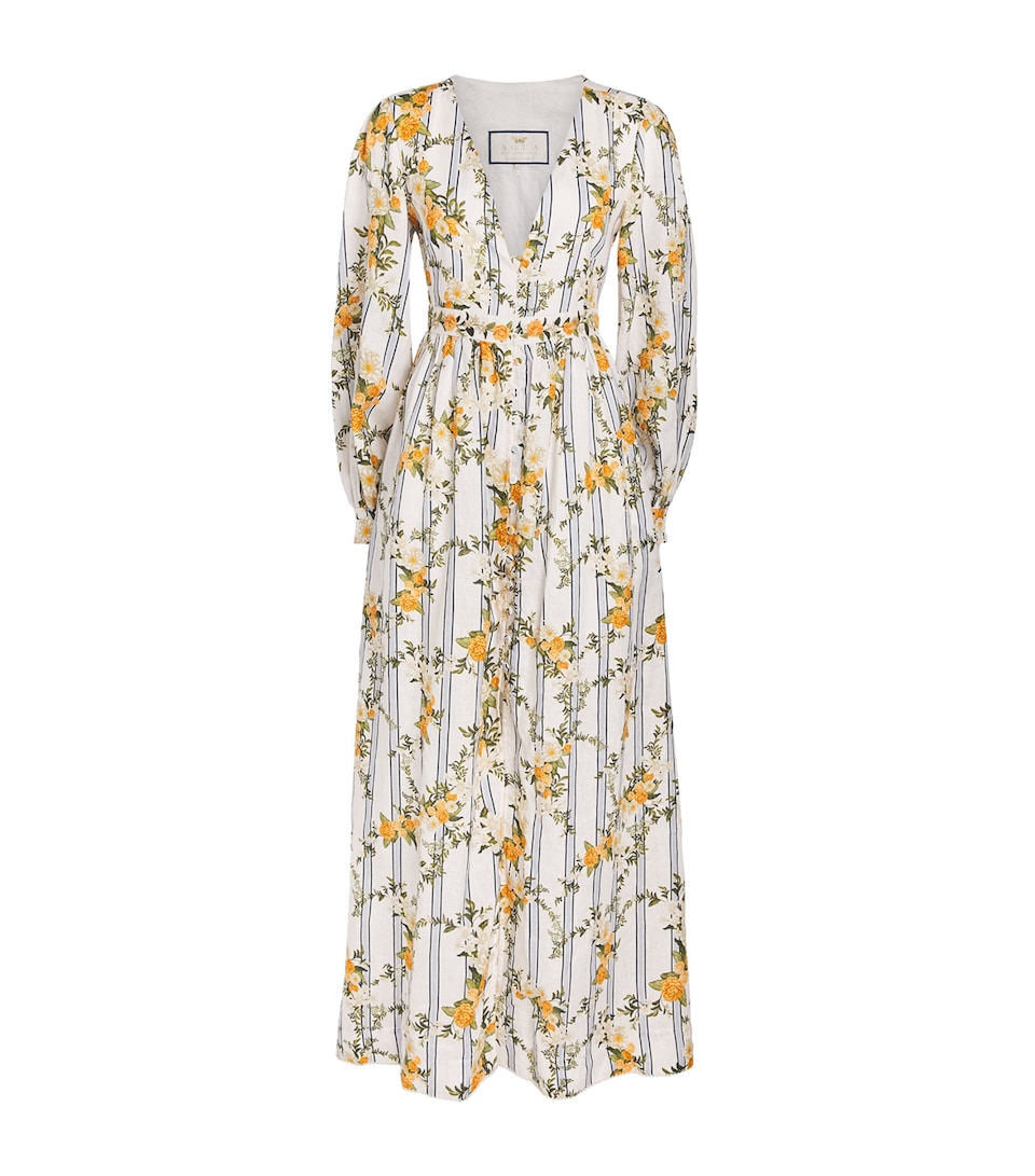 Agua By Agua Bendita Womens Linen Floral Frambuesa Valle Maxi Dress