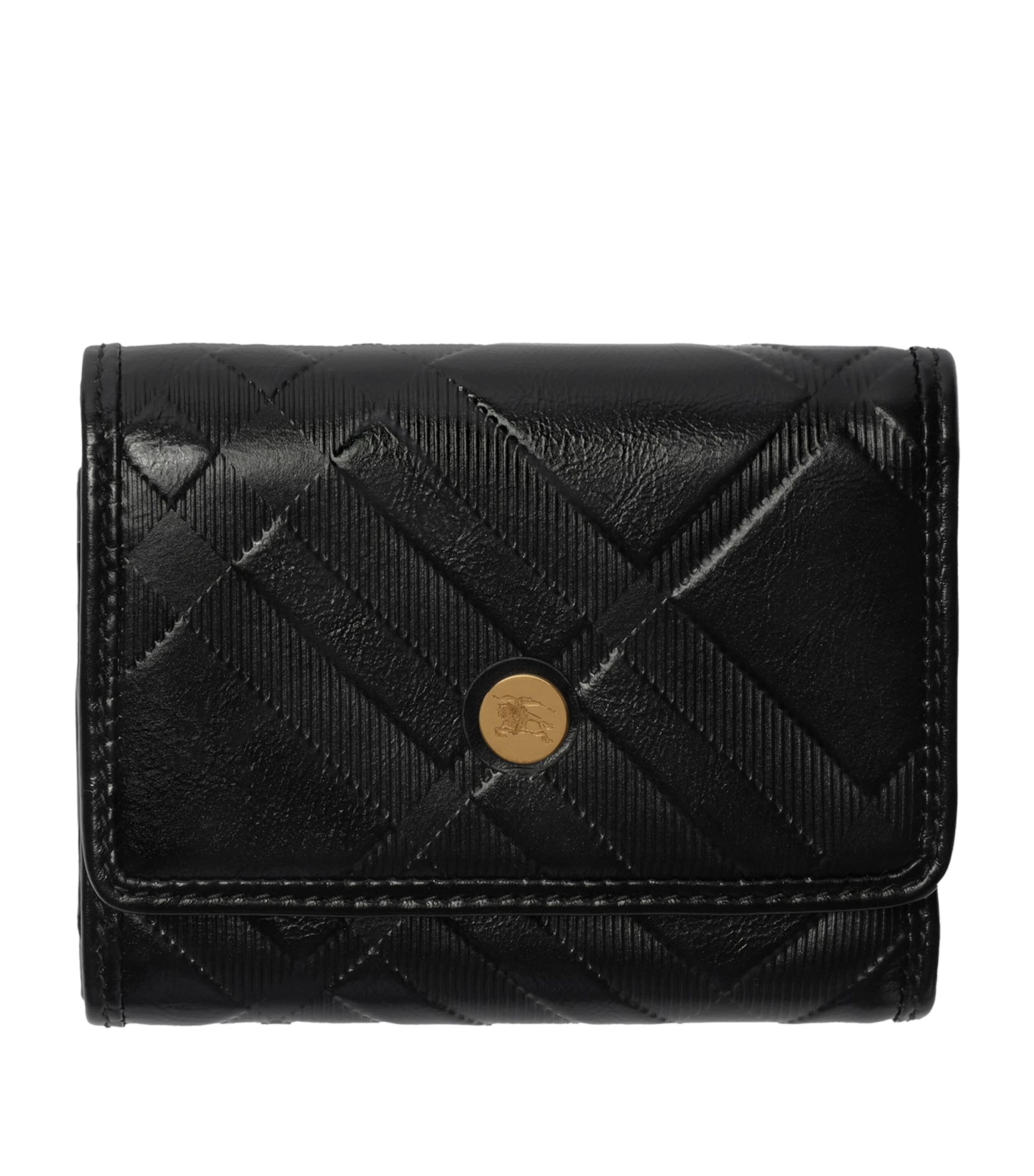 Burberry Small Leather Embossed Check Wallet Black