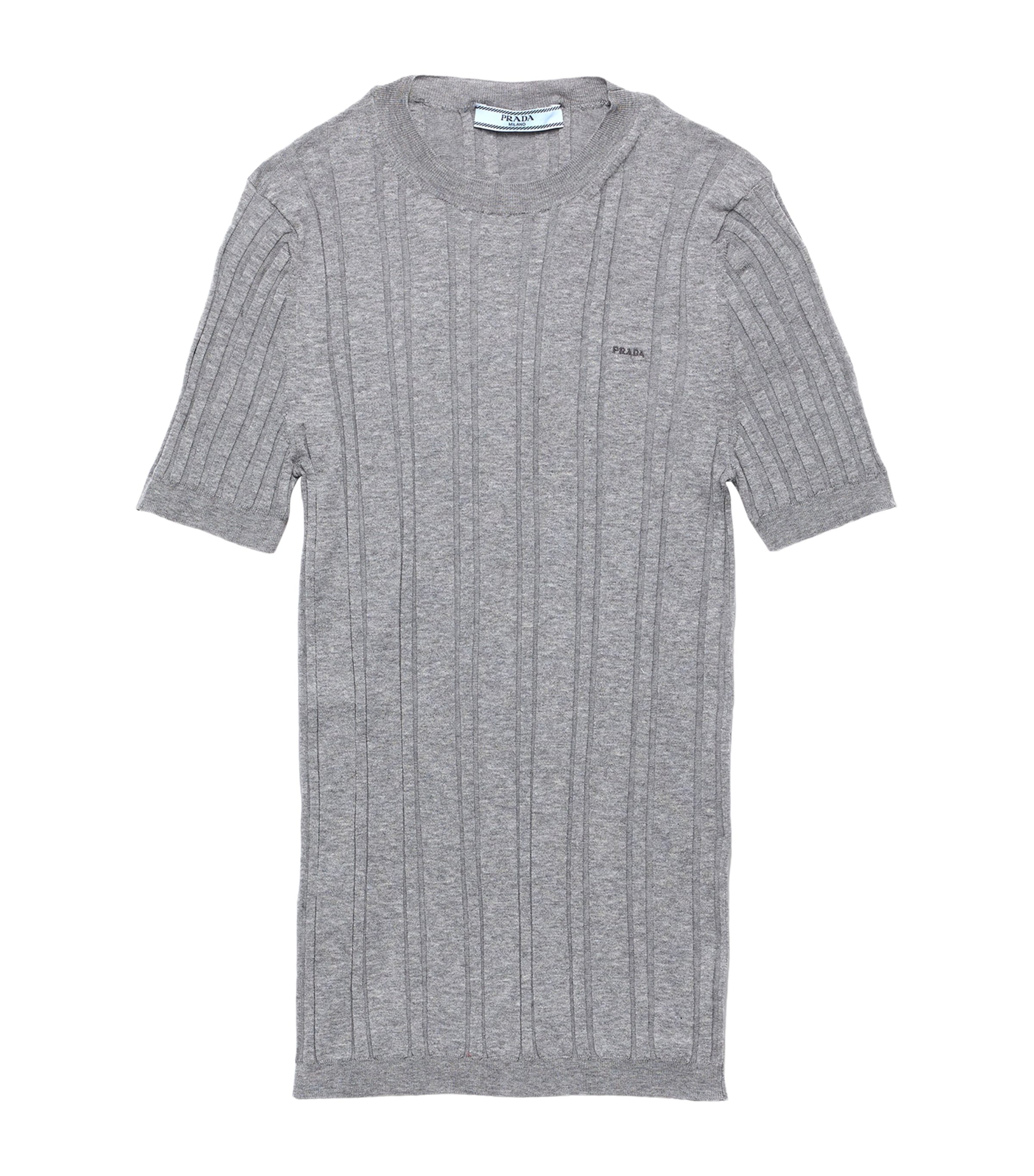 Prada Womens Cotton Ribbed Short-Sleeve T-Shirt Grey