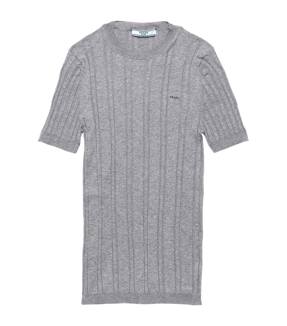Prada Womens Cotton Ribbed Short-Sleeve T-Shirt Grey