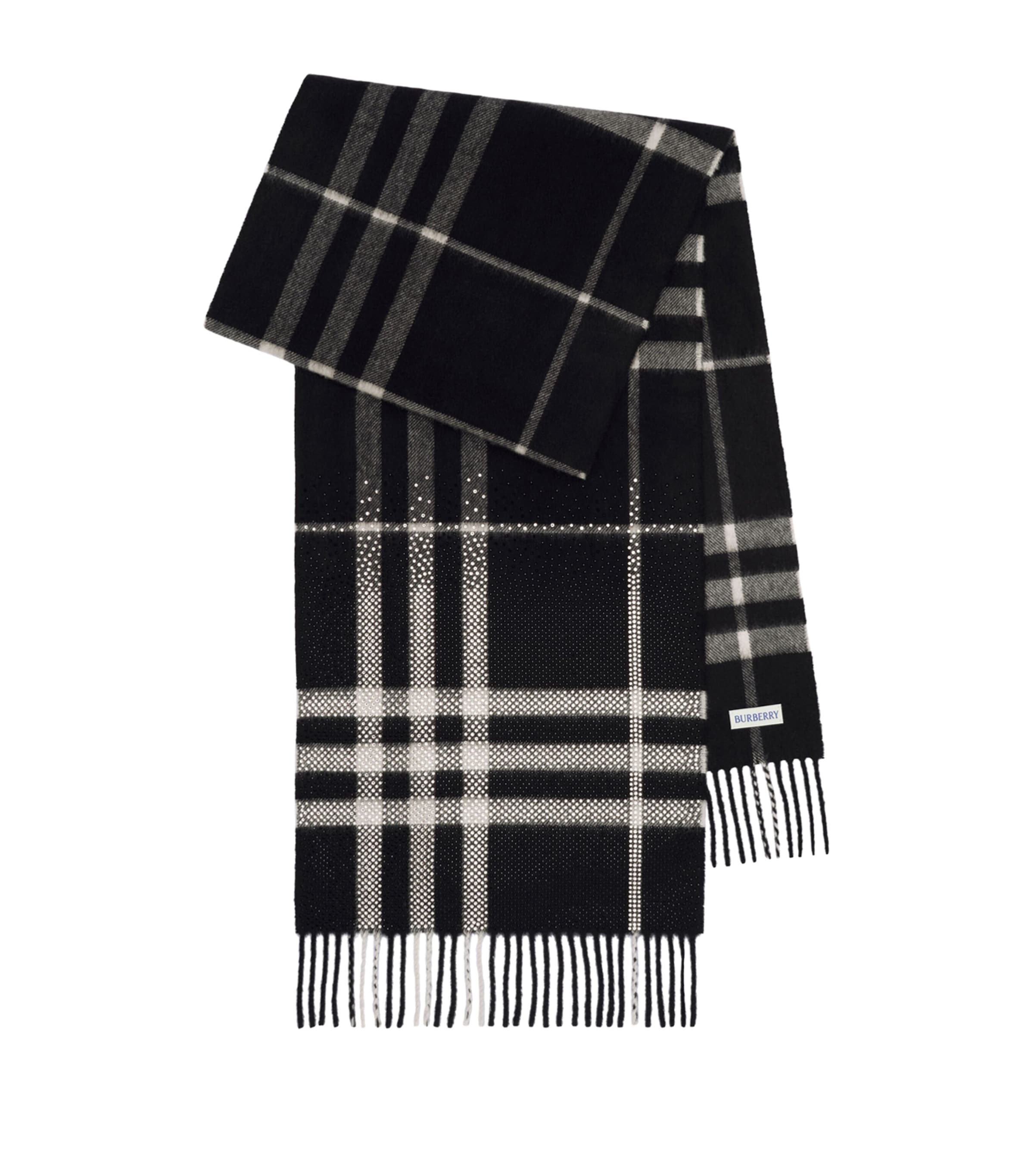 Burberry Cashmere Check Crystal-Embellished Scarf Black/calico