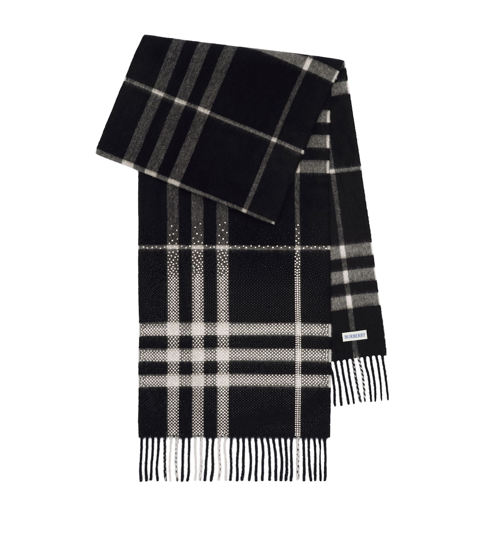 Burberry Cashmere Check Crystal-Embellished Scarf Black/calico