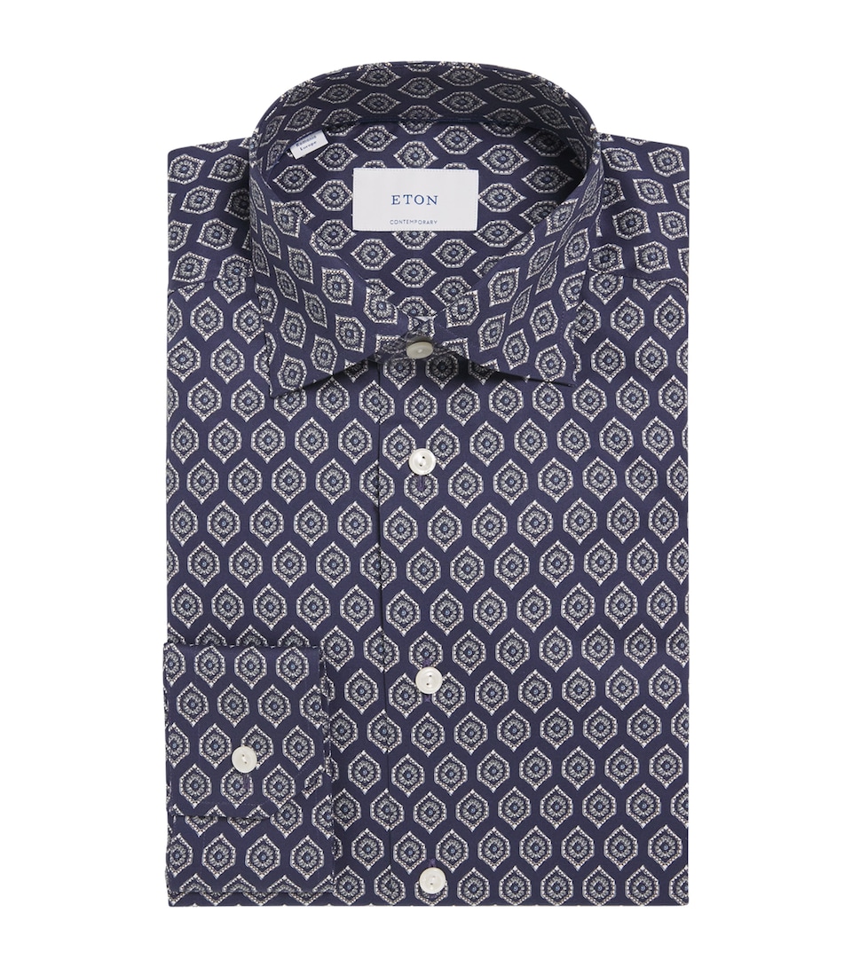 Cotton Twill Geometric Print Contemporary Fit Shirt