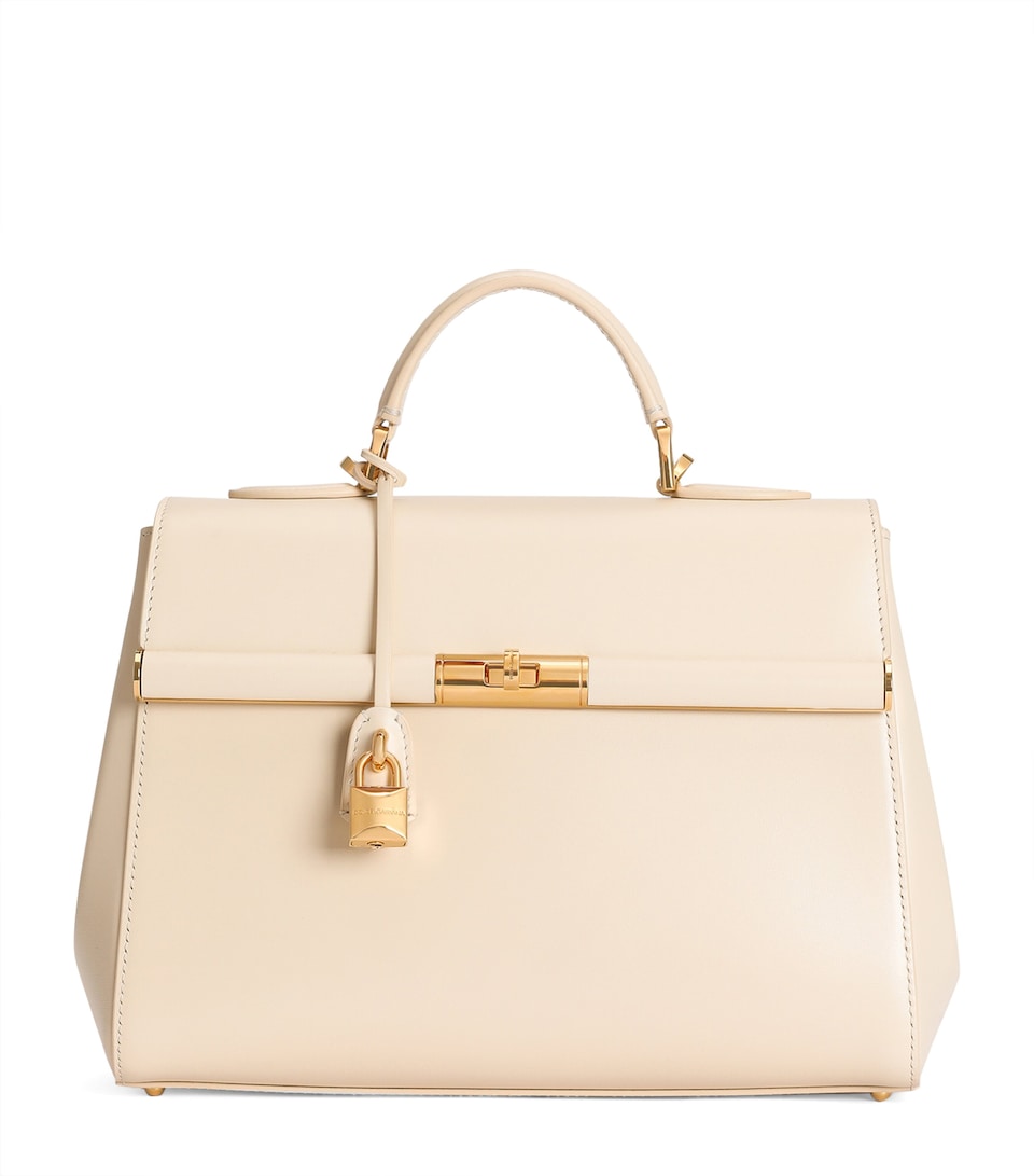 Dolce&Gabbana Palmellato Leather Marlene Top-Handle Bag Burro