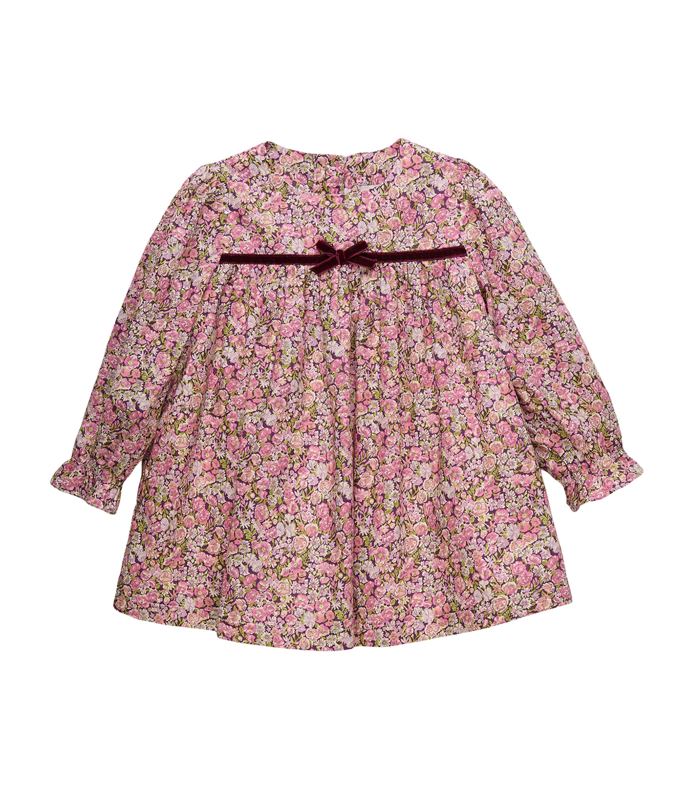 Trotters Cotton Liberty Print Ruffle Dress (6-24 Months) Plum