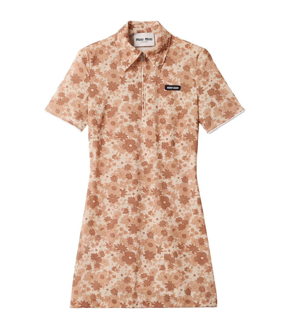 Miu Miu Womens Stretch Floral Print Mini Dress Powder