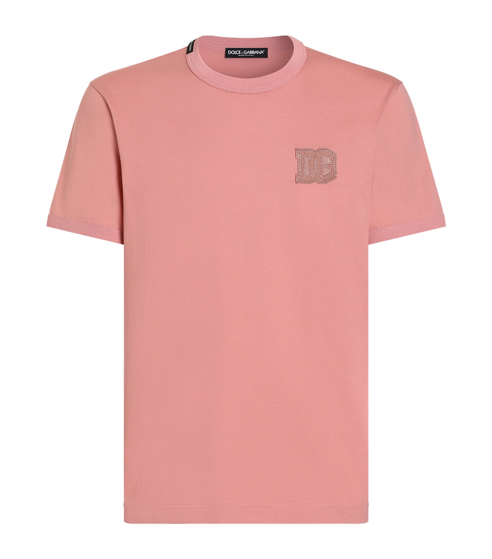 Dolce&Gabbana Mens Cotton Logo-Patch T-Shirt Dark Powder Pi