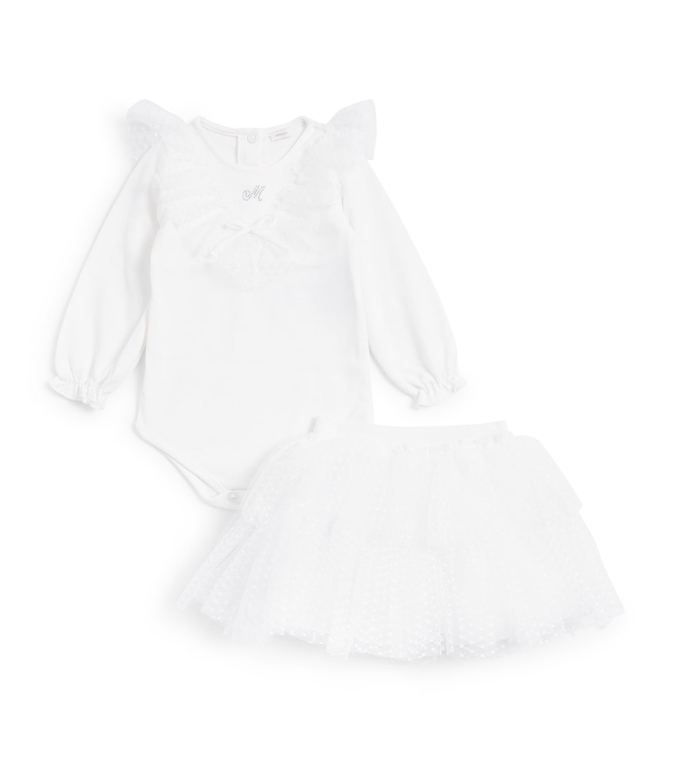 Monnalisa Cotton All-In-One and Hat Set (3-6 Months) Panna