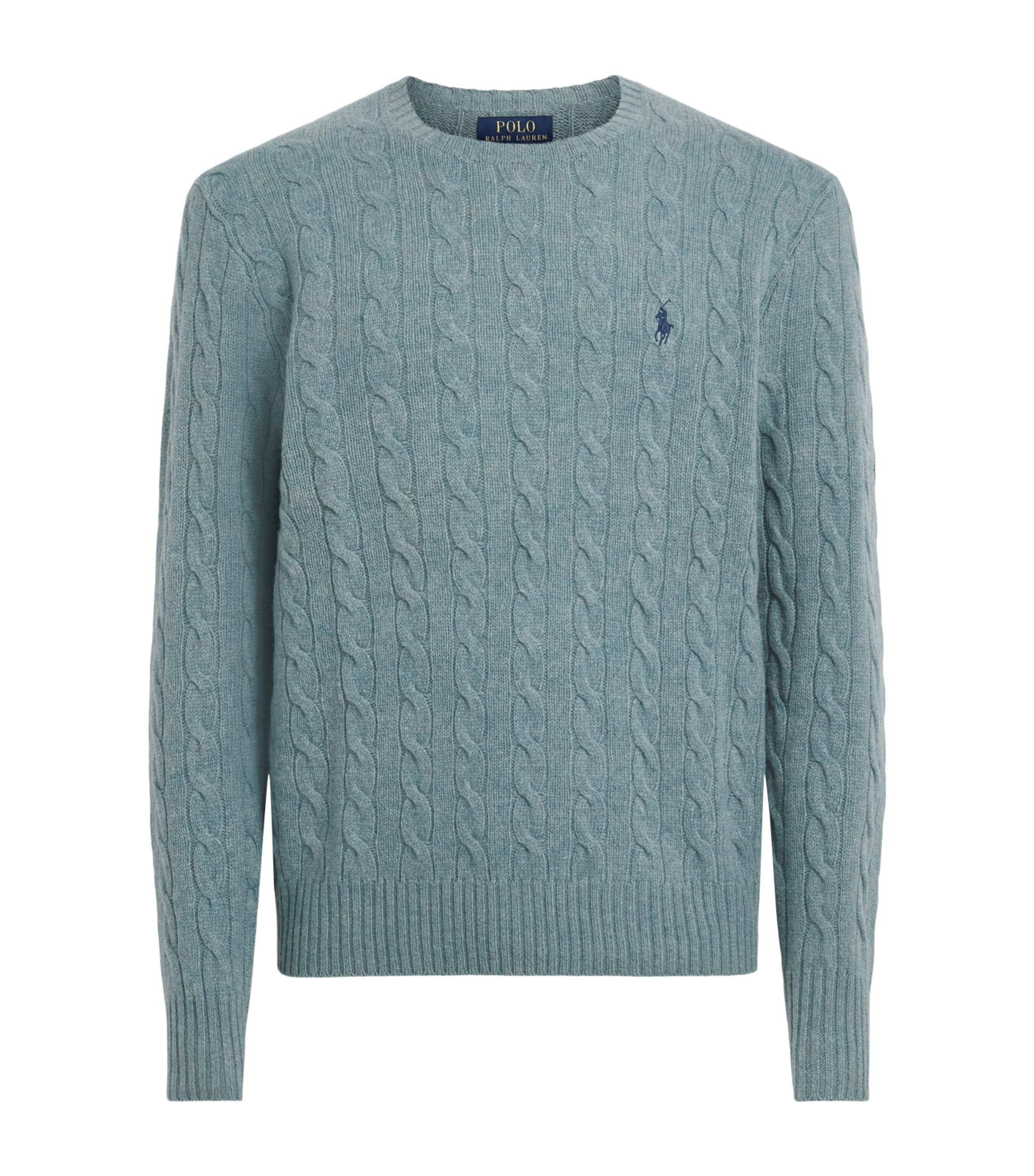 Polo Ralph Lauren Mens Wool-Cashmere Cable-Knit Sweater Turquoise Jay Hthr