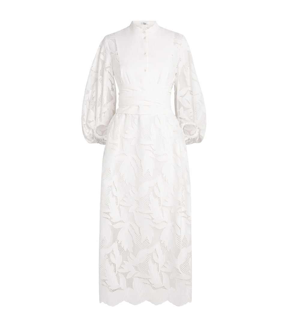 Erdem Womens Crochet Cutwork Midi Shirt Dress Ivory