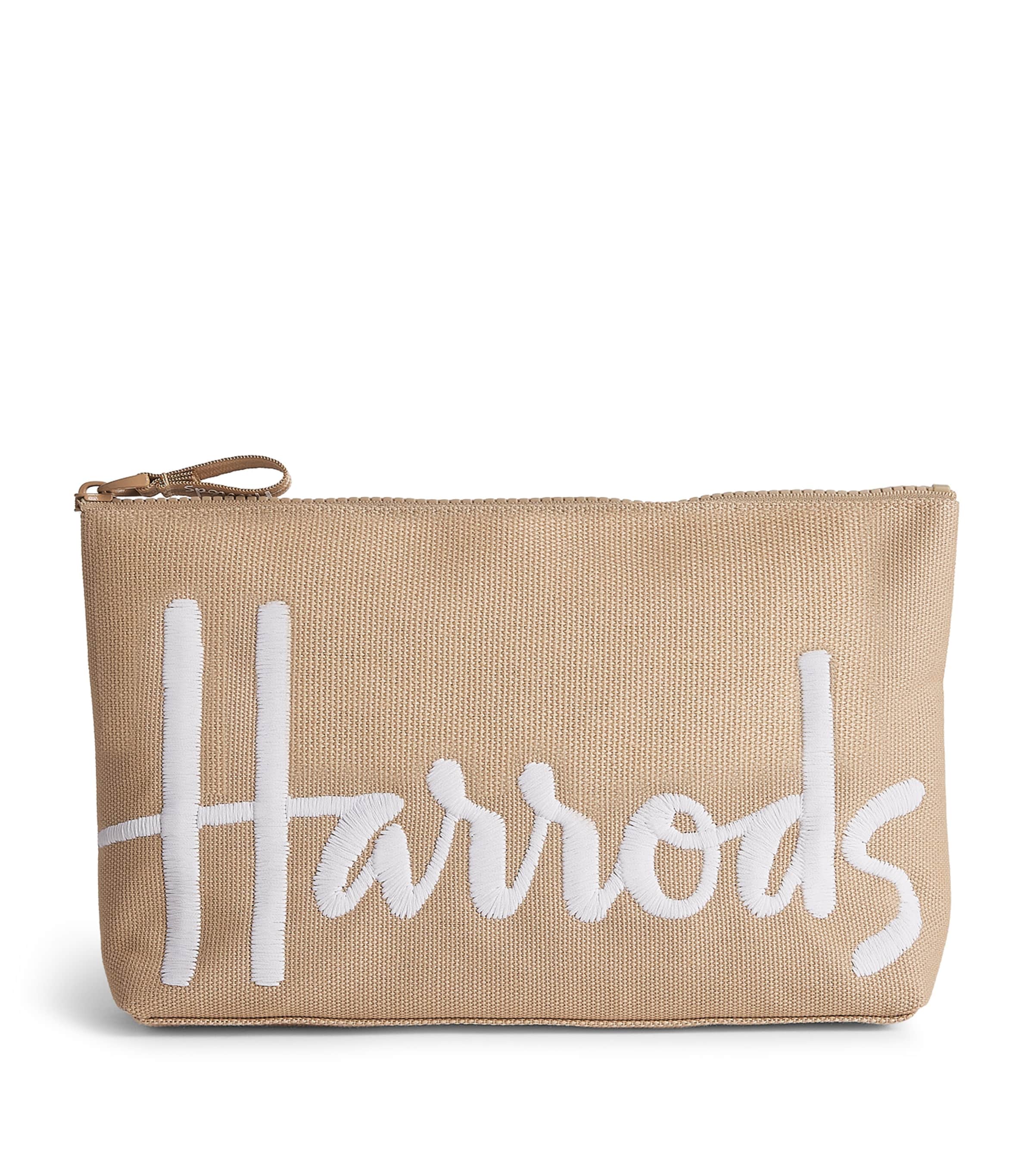 Harrods Small Cotton Logo Cosmetic Bag Neutral