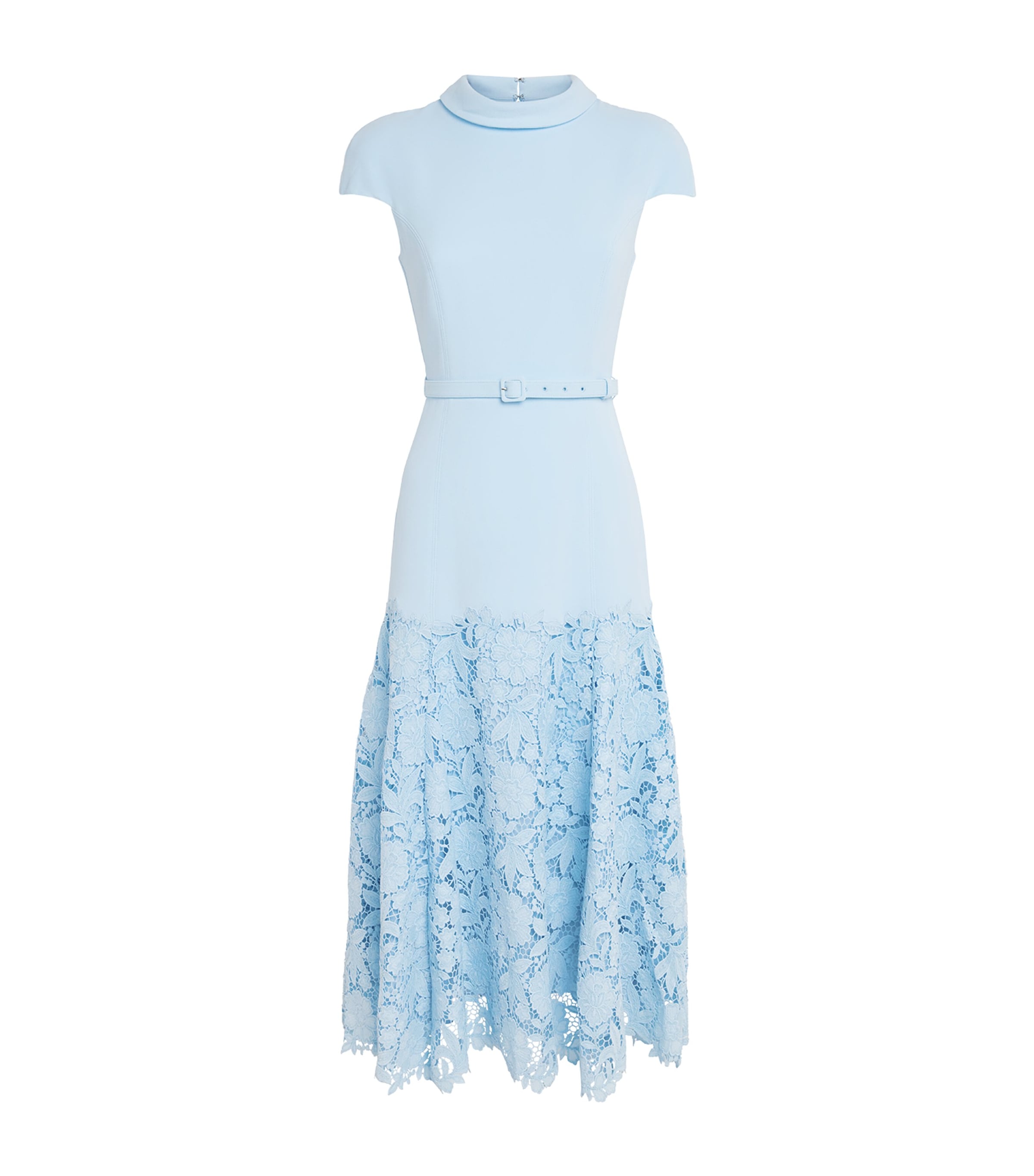 Crepe-Lace Belted Midi Dress